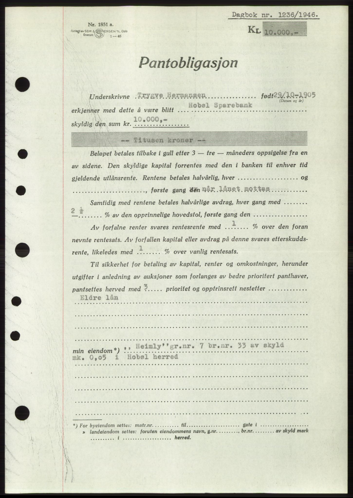 Moss sorenskriveri, SAO/A-10168: Pantebok nr. B15, 1946-1946, Dagboknr: 1236/1946