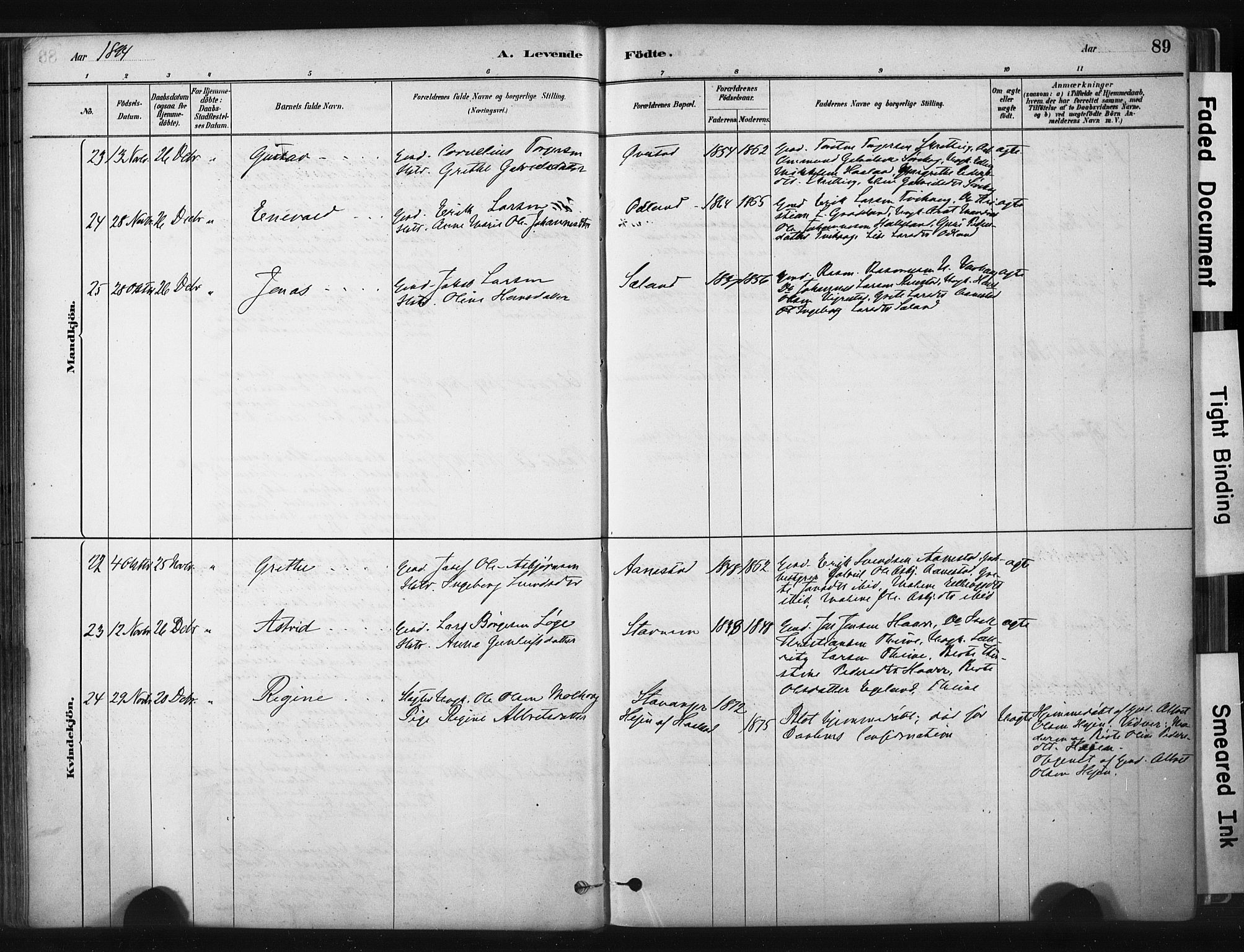 Hå sokneprestkontor, AV/SAST-A-101801/001/30BA/L0011: Ministerialbok nr. A 10, 1879-1900, s. 89