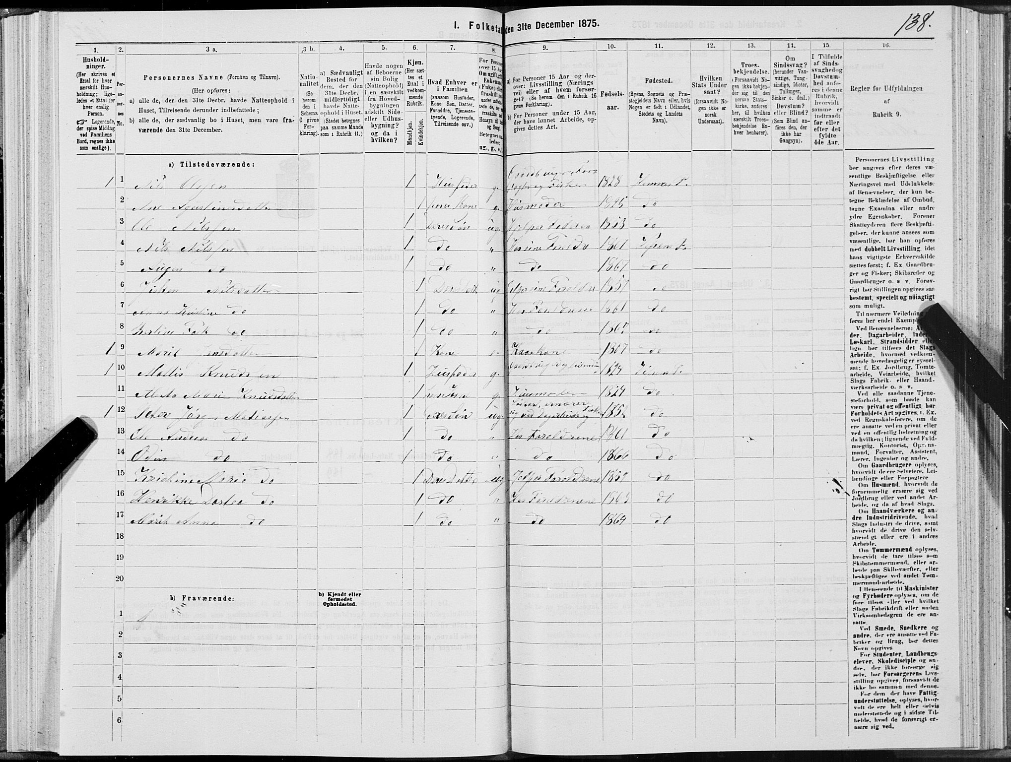 SAT, Folketelling 1875 for 1824L Vefsn prestegjeld, Vefsn sokn, 1875, s. 3138