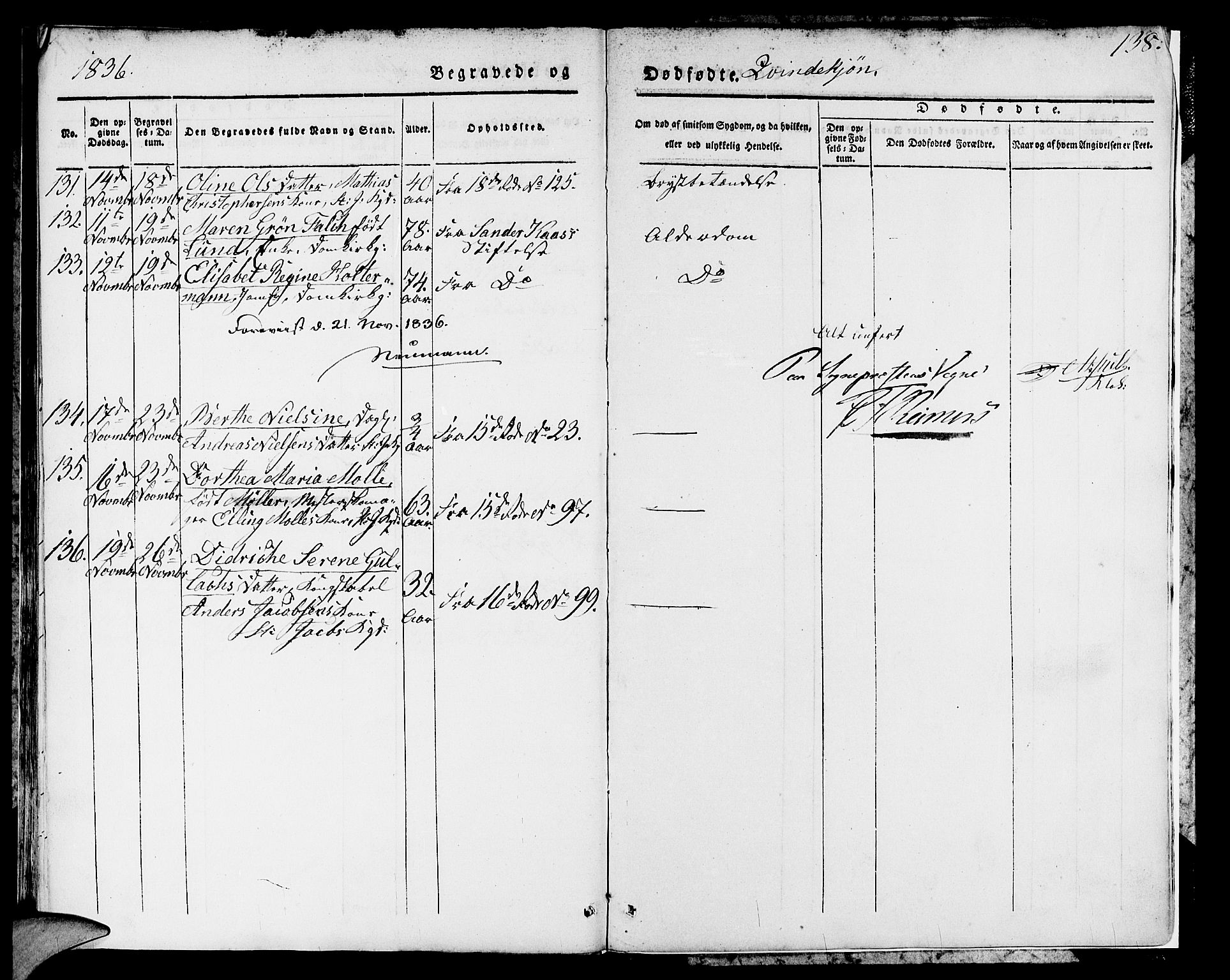 Domkirken sokneprestembete, AV/SAB-A-74801/H/Hab/L0007: Klokkerbok nr. A 7, 1832-1836, s. 138