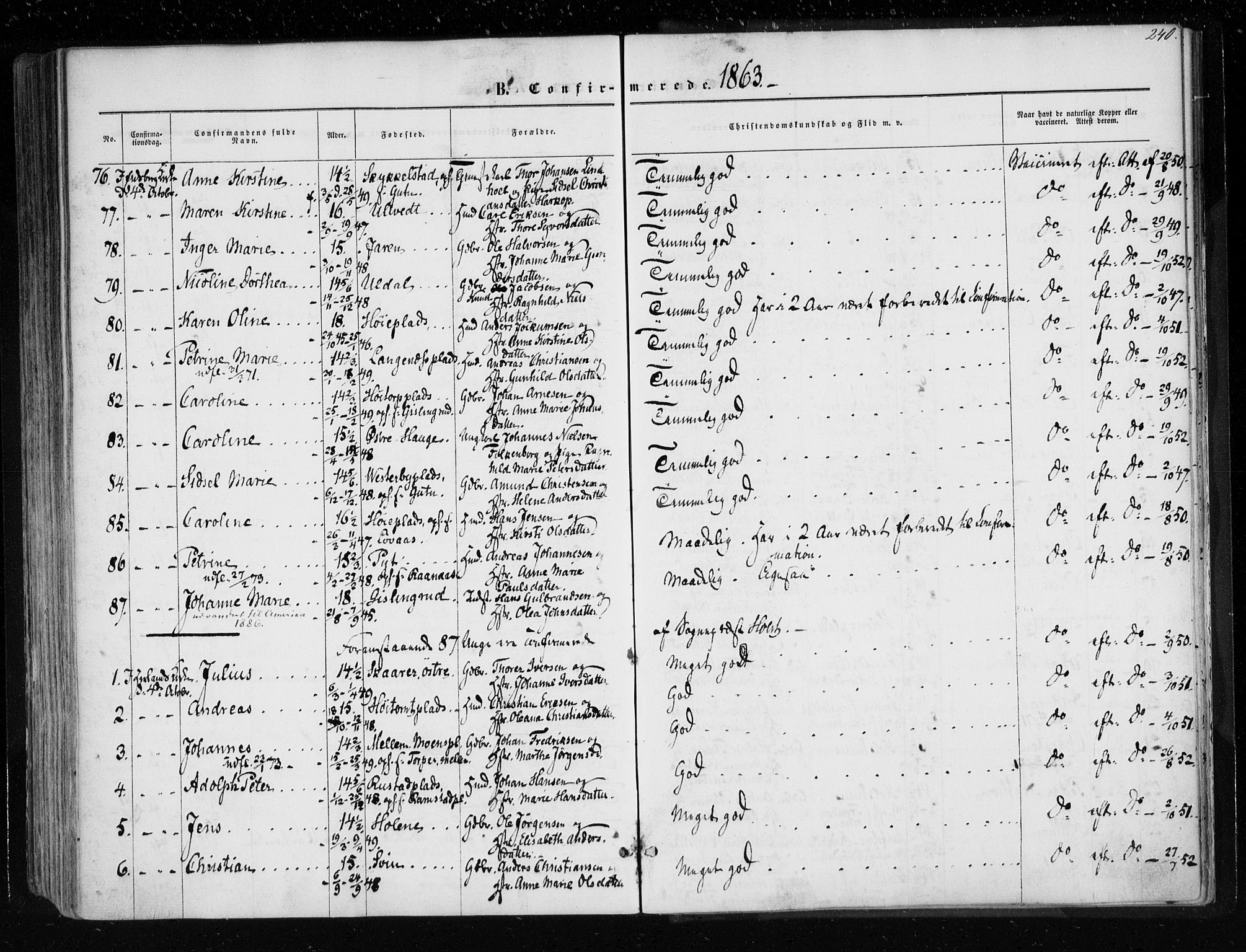 Eidsberg prestekontor Kirkebøker, AV/SAO-A-10905/F/Fa/L0010.a: Ministerialbok nr. I 10A, 1857-1866, s. 240