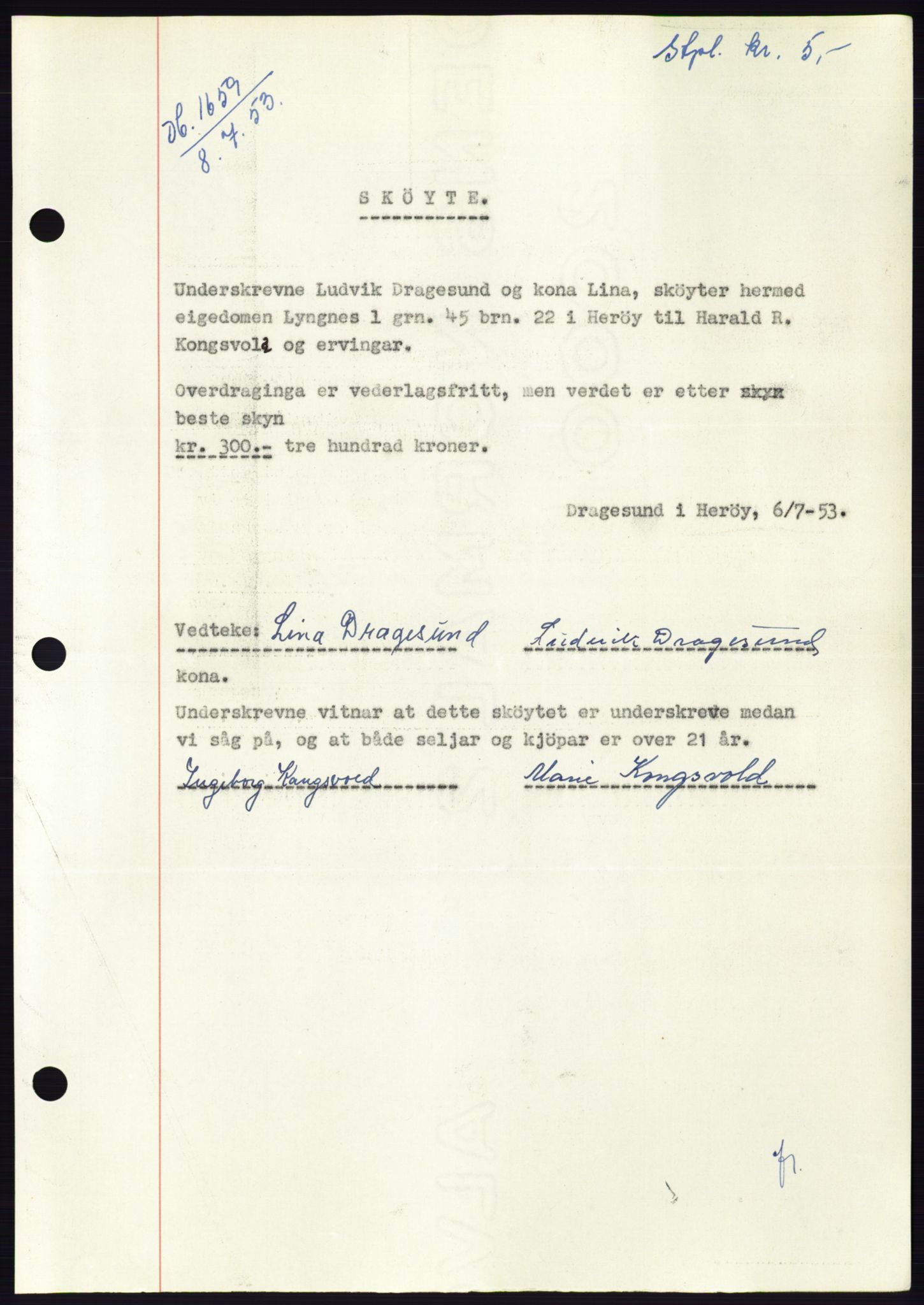 Søre Sunnmøre sorenskriveri, AV/SAT-A-4122/1/2/2C/L0095: Pantebok nr. 21A, 1953-1953, Dagboknr: 1659/1953