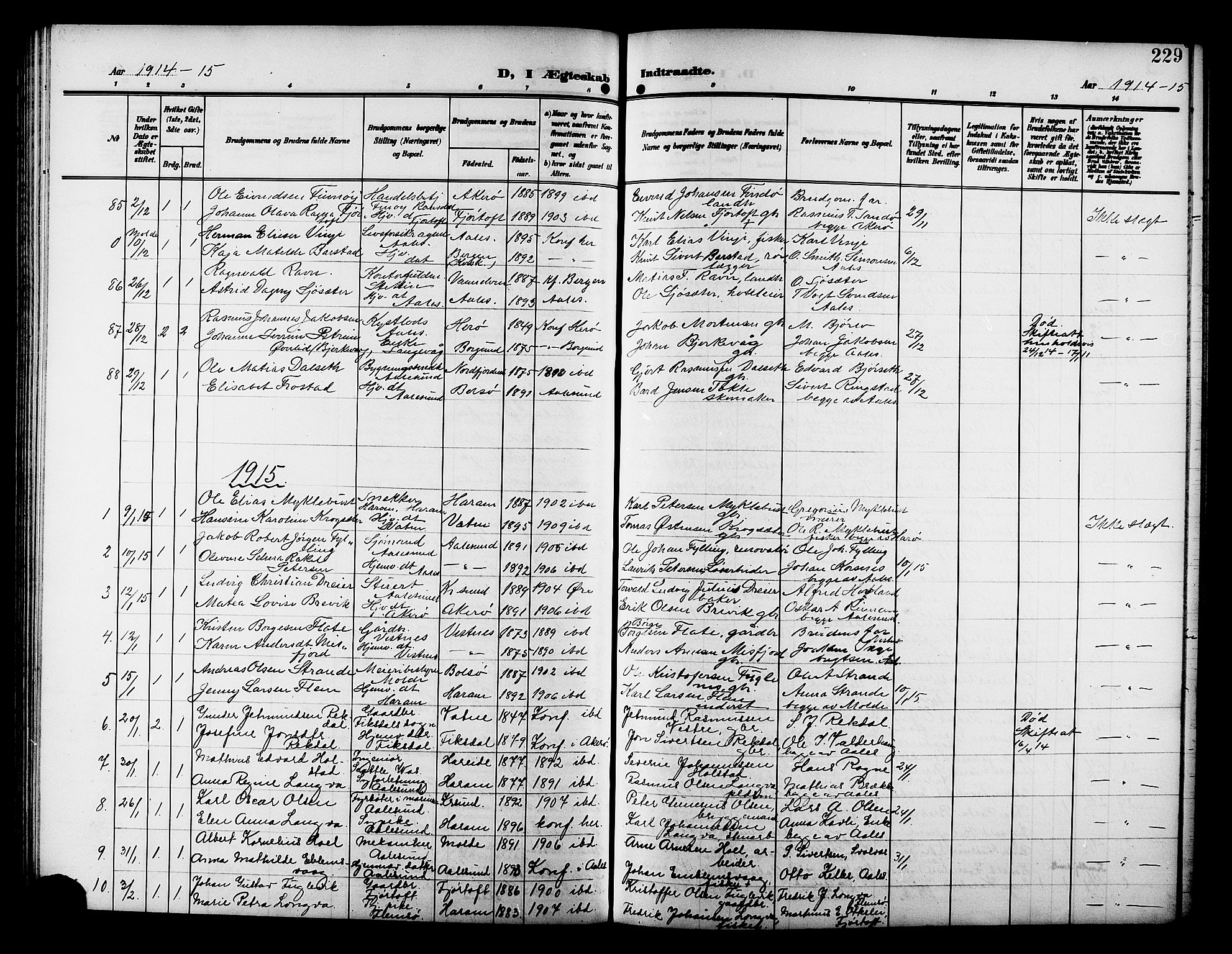 Ministerialprotokoller, klokkerbøker og fødselsregistre - Møre og Romsdal, AV/SAT-A-1454/529/L0470: Klokkerbok nr. 529C07, 1907-1917, s. 229