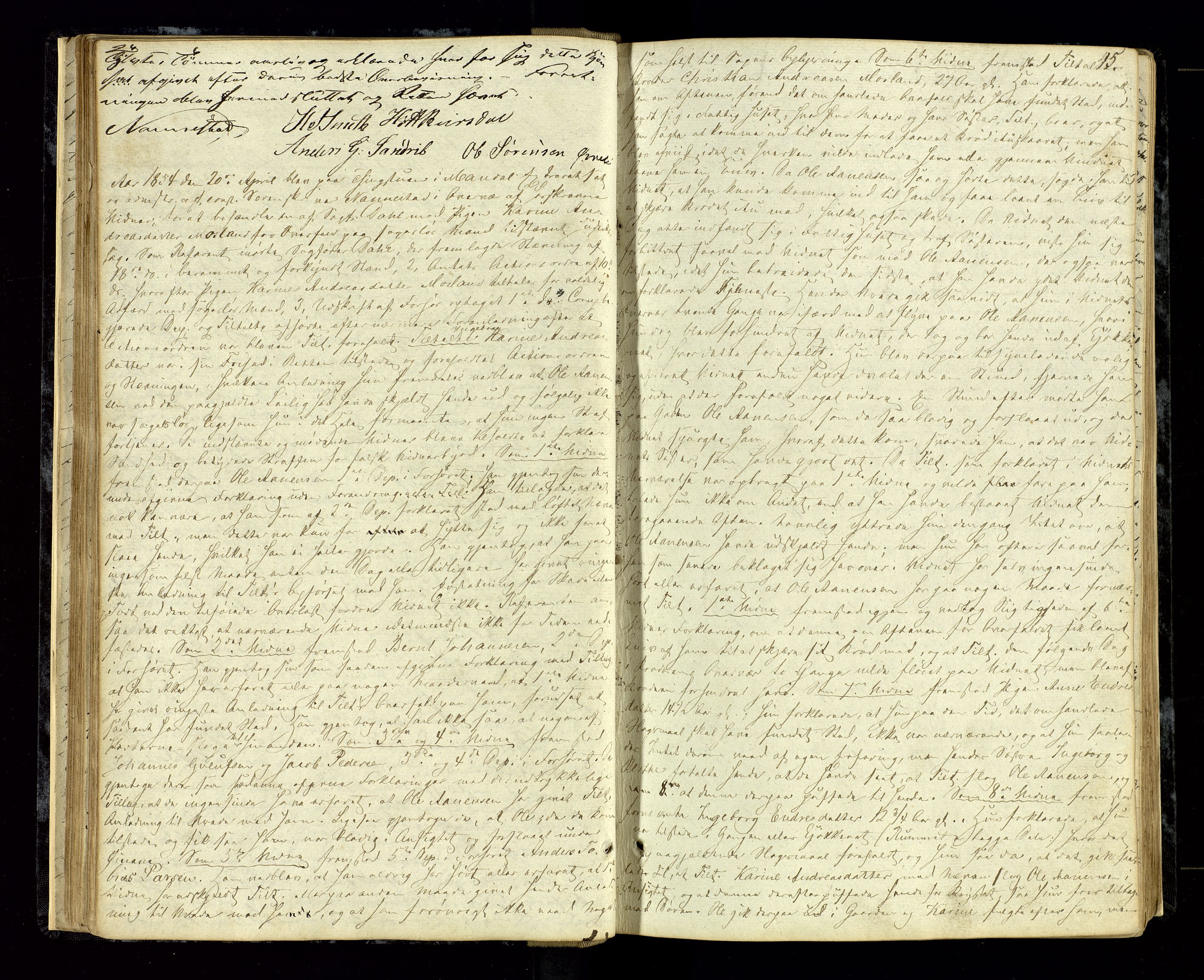 Mandal sorenskriveri, SAK/1221-0005/001/F/Fb/L0018: Ekstrarettsprotokoll med originalt personregister nr 16, 1853-1864, s. 45