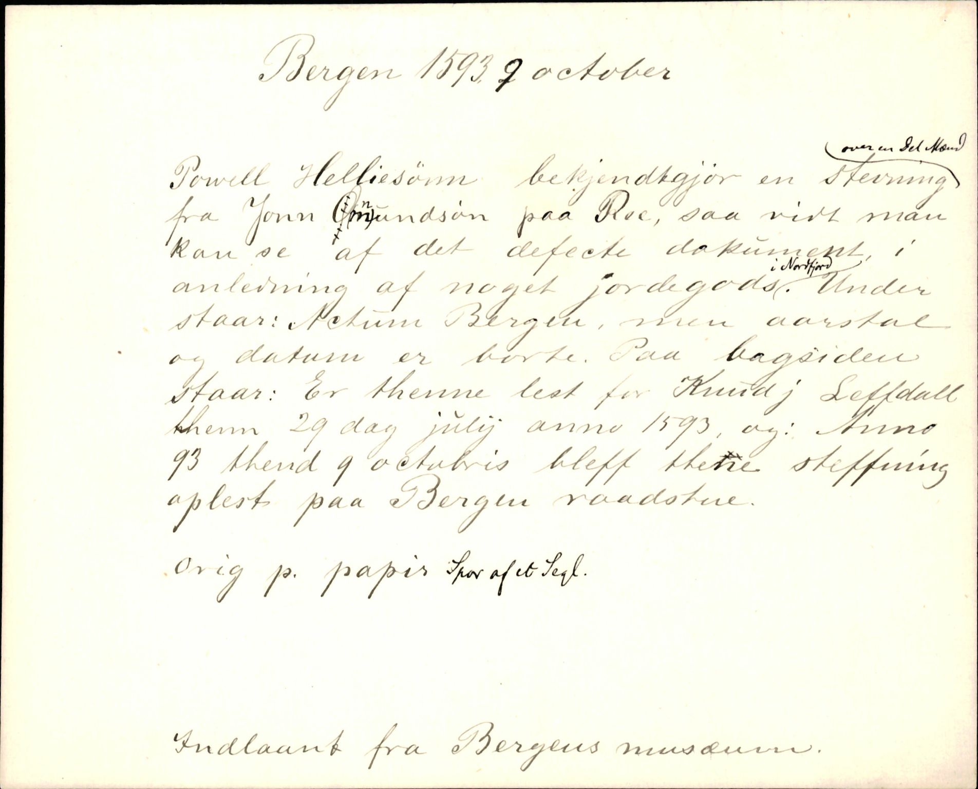 Riksarkivets diplomsamling, AV/RA-EA-5965/F35/F35d/L0002: Innlånte diplomer, seddelregister, 1592-1620, s. 55