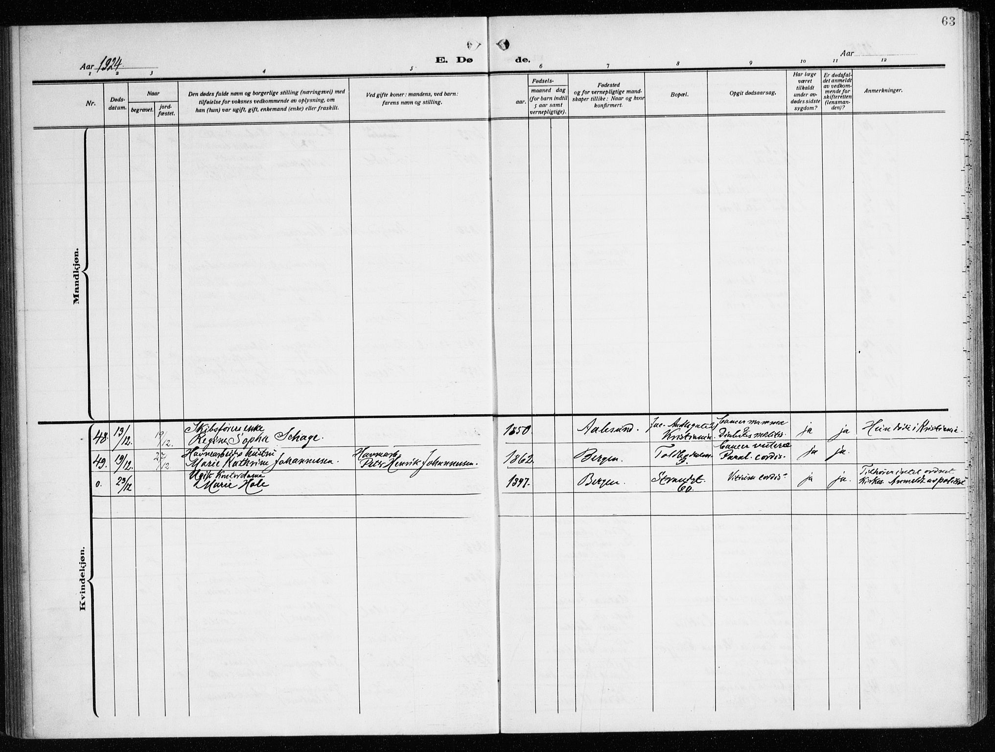 Nykirken Sokneprestembete, AV/SAB-A-77101/H/Haa/L0046: Ministerialbok nr. E 6, 1918-1944, s. 63