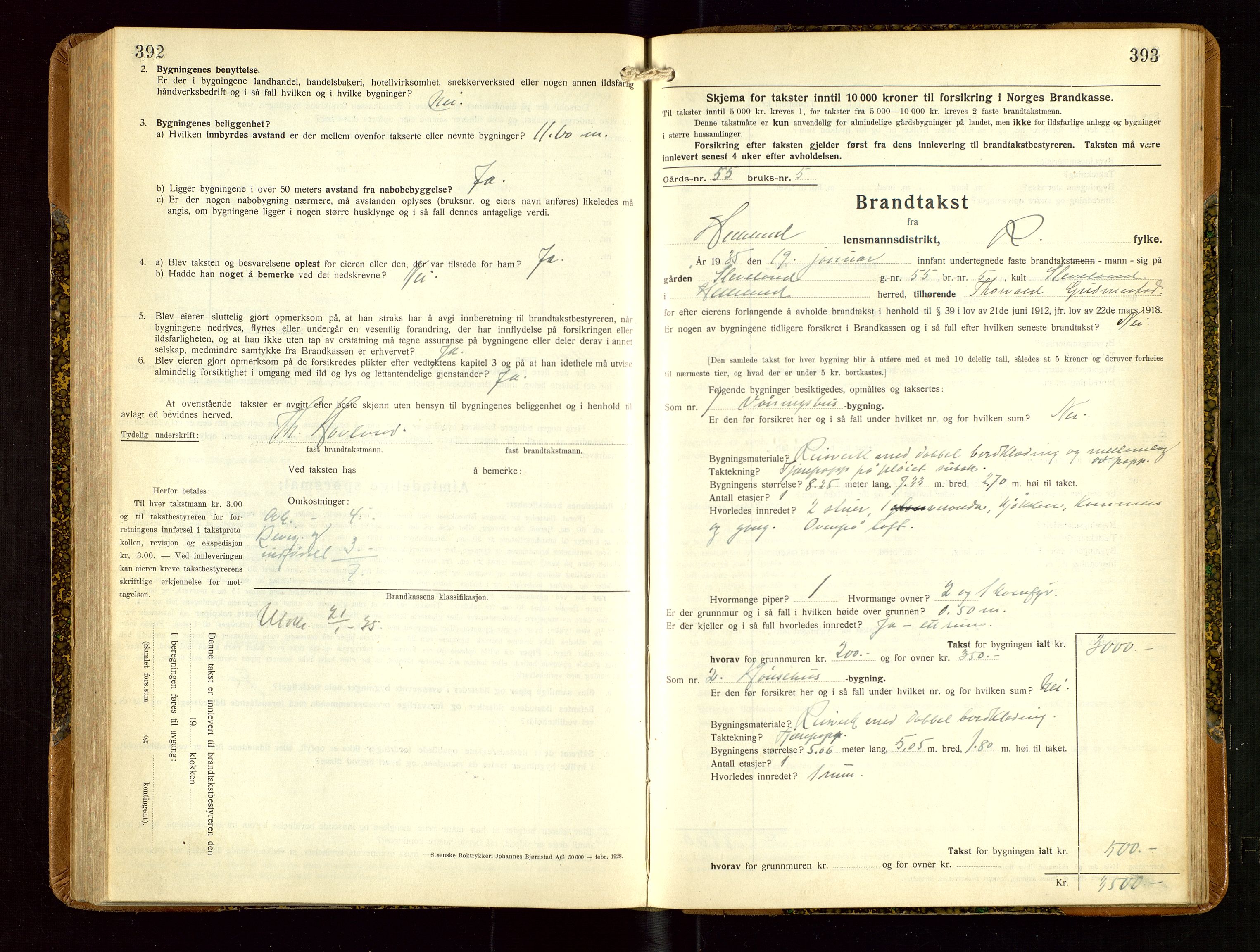 Helleland lensmannskontor, AV/SAST-A-100209/Gob/L0003: "Brandtakstprotokoll", 1930-1939, s. 392-393