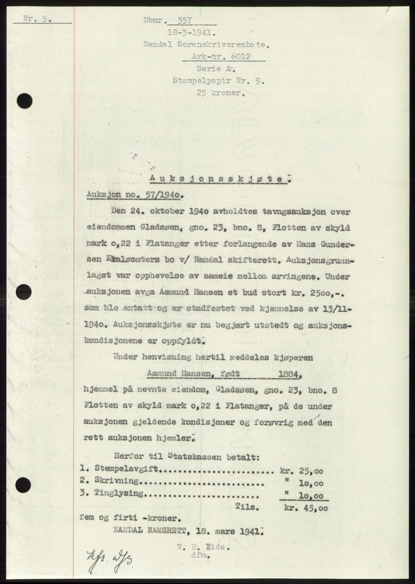 Namdal sorenskriveri, SAT/A-4133/1/2/2C: Pantebok nr. -, 1940-1941, Tingl.dato: 18.03.1941