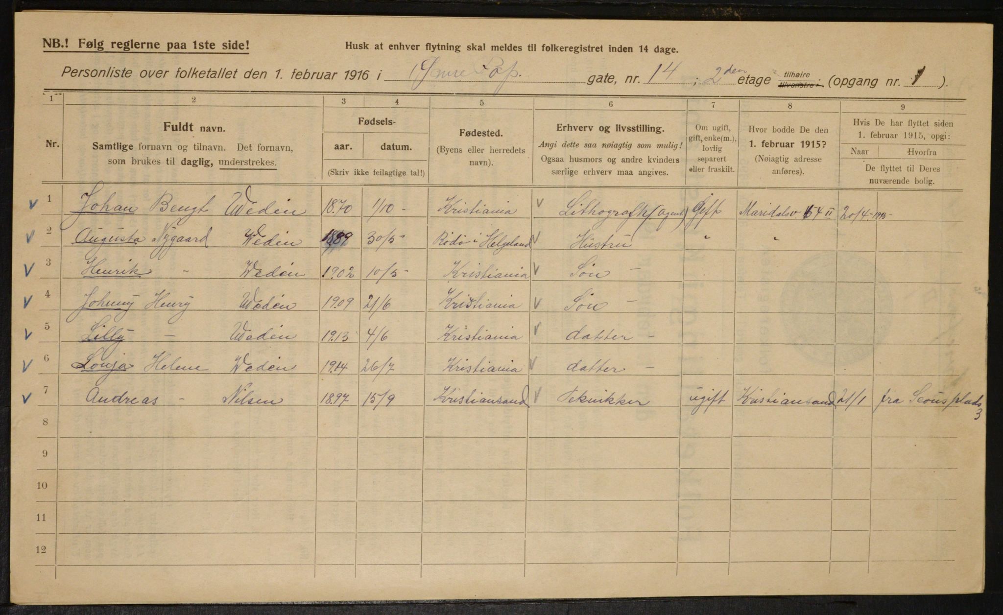 OBA, Kommunal folketelling 1.2.1916 for Kristiania, 1916, s. 133478