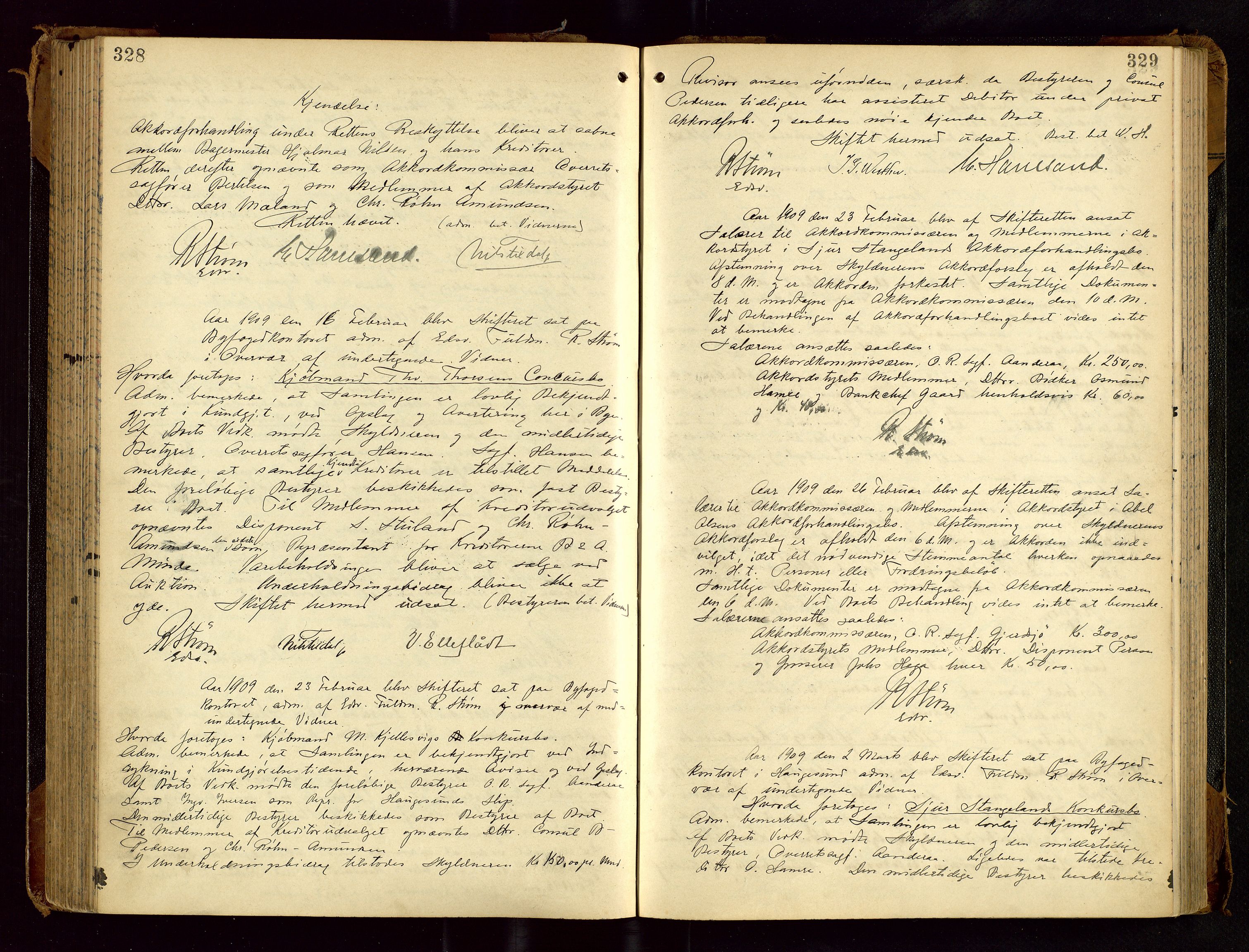 Haugesund tingrett, AV/SAST-A-101415/01/IV/IVC/L0001: Skifteforhandlingsprotokoll, med register, 1900-1912, s. 328-329