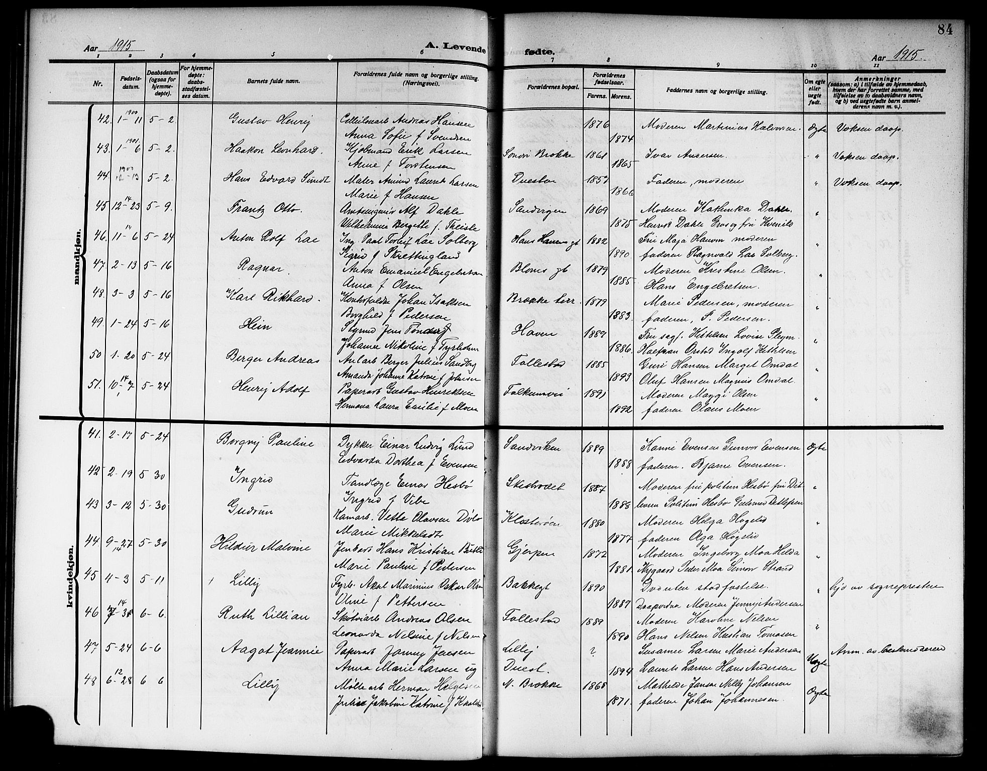 Skien kirkebøker, AV/SAKO-A-302/G/Ga/L0009: Klokkerbok nr. 9, 1910-1920, s. 84