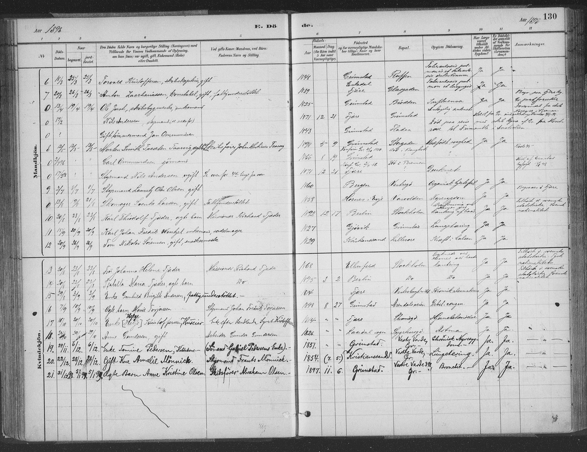 Grimstad sokneprestkontor, AV/SAK-1111-0017/F/Fa/L0004: Ministerialbok nr. A 3, 1882-1910, s. 130