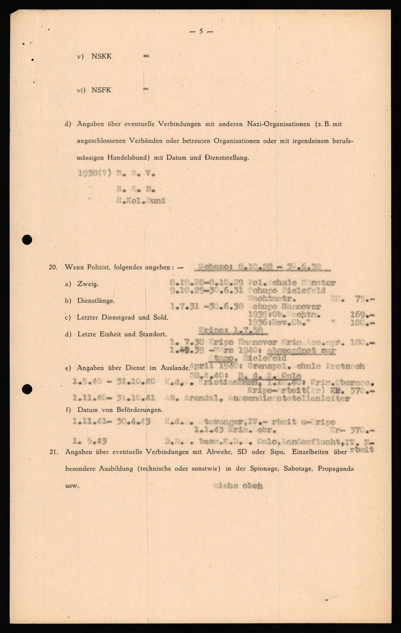 Forsvaret, Forsvarets overkommando II, AV/RA-RAFA-3915/D/Db/L0034: CI Questionaires. Tyske okkupasjonsstyrker i Norge. Tyskere., 1945-1946, s. 274