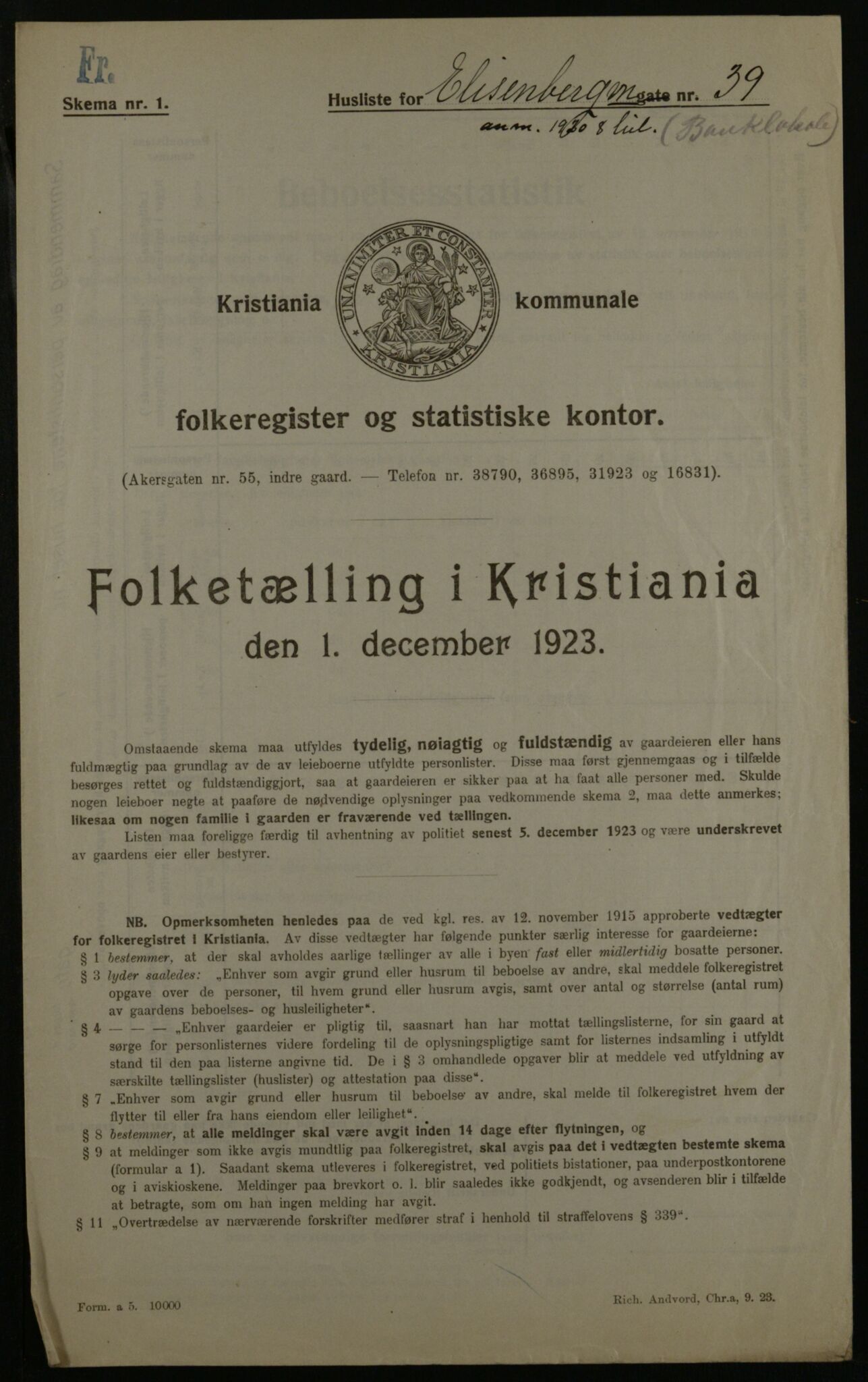 OBA, Kommunal folketelling 1.12.1923 for Kristiania, 1923, s. 23217