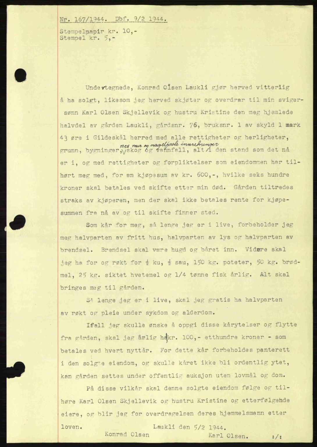 Salten sorenskriveri, SAT/A-4578/1/2/2C: Pantebok nr. A14-15, 1943-1945, Dagboknr: 167/1944