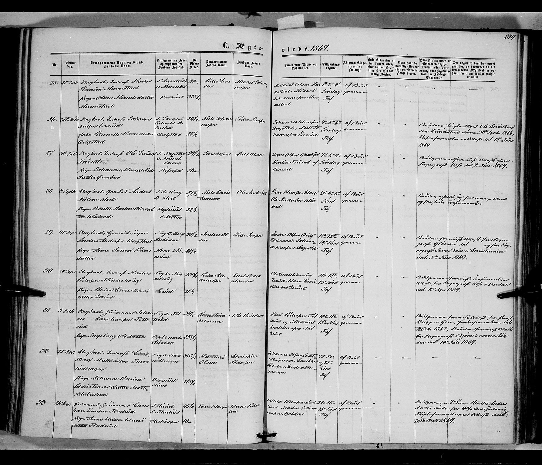 Vestre Toten prestekontor, AV/SAH-PREST-108/H/Ha/Haa/L0007: Ministerialbok nr. 7, 1862-1869, s. 244