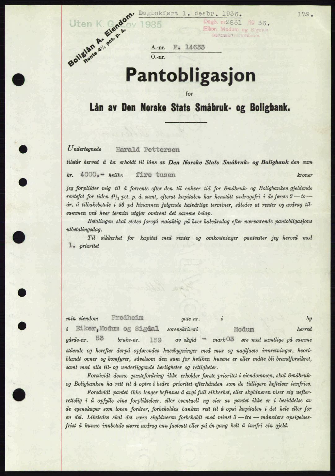 Eiker, Modum og Sigdal sorenskriveri, SAKO/A-123/G/Ga/Gab/L0034: Pantebok nr. A4, 1936-1937, Dagboknr: 2861/1936