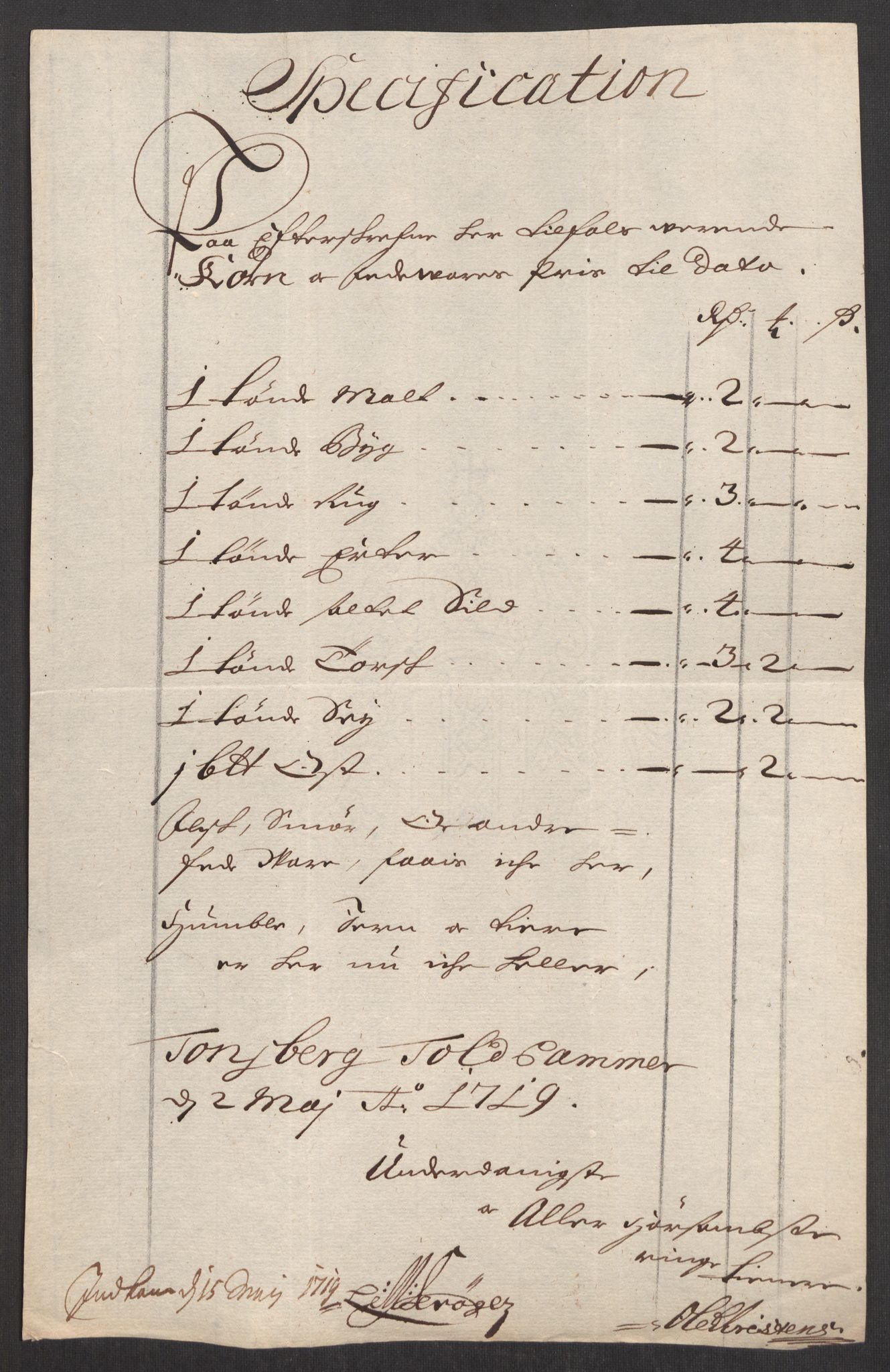 Rentekammeret inntil 1814, Realistisk ordnet avdeling, AV/RA-EA-4070/Oe/L0001: [Ø1]: Priskuranter, 1712-1739, s. 109