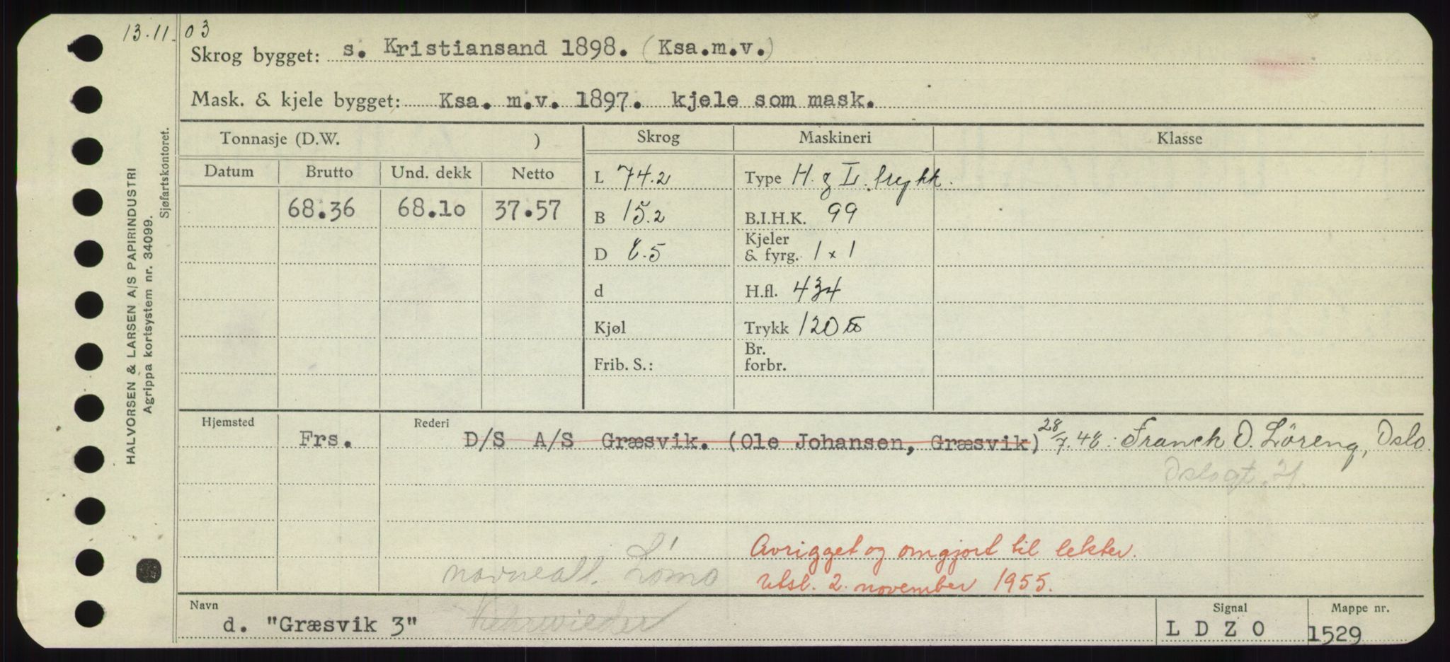 Sjøfartsdirektoratet med forløpere, Skipsmålingen, RA/S-1627/H/Hd/L0013: Fartøy, Gne-Gås, s. 299