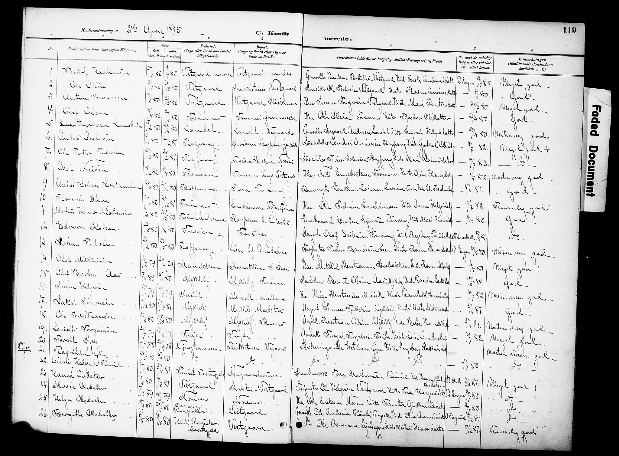 Stor-Elvdal prestekontor, AV/SAH-PREST-052/H/Ha/Hab/L0003: Klokkerbok nr. 3, 1895-1917, s. 119