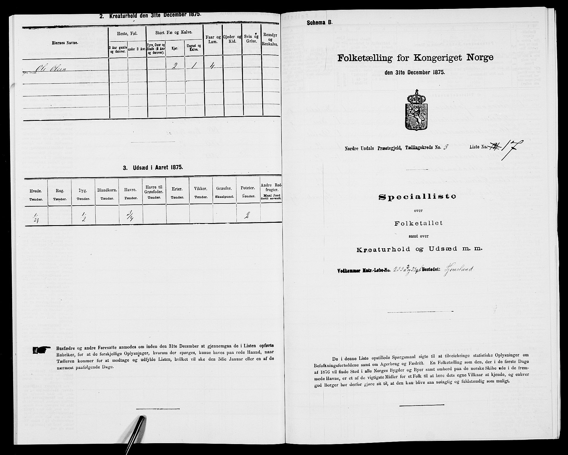 SAK, Folketelling 1875 for 1028P Nord-Audnedal prestegjeld, 1875, s. 283