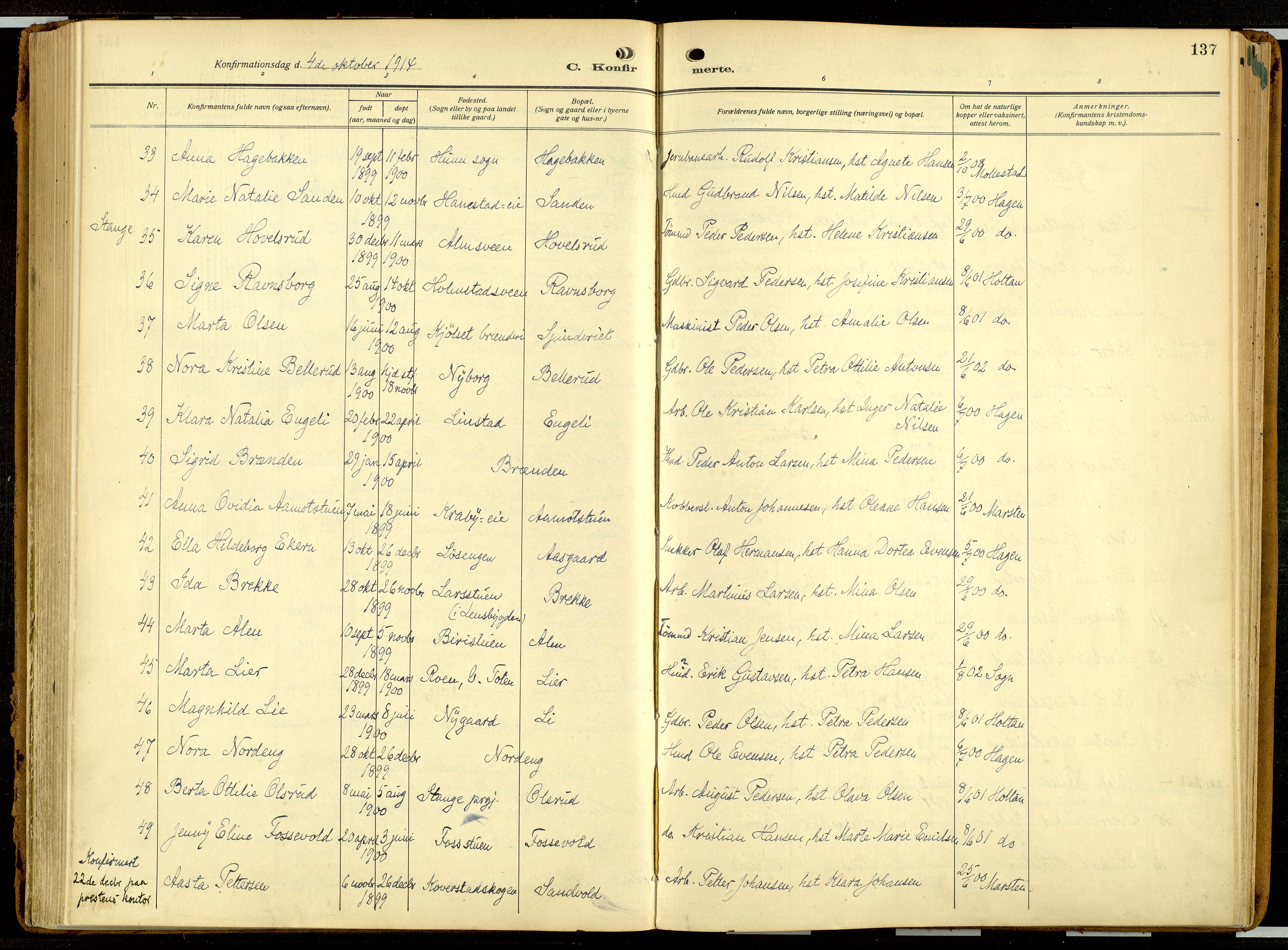 Balke prestekontor, AV/SAH-PREST-106/H/Ha/Haa/L0001: Ministerialbok nr. 1, 1914-1932, s. 137