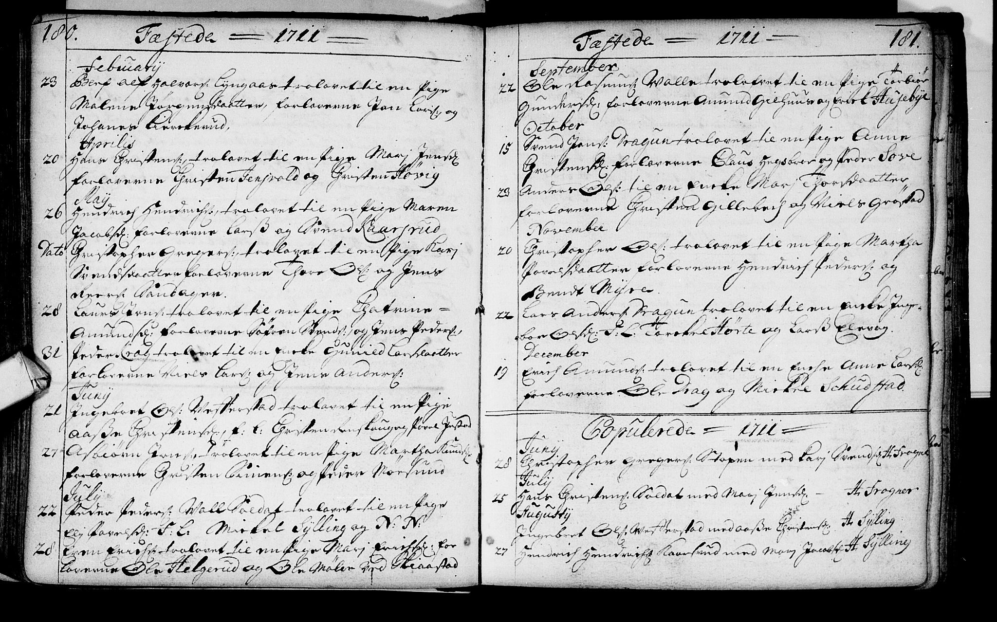 Lier kirkebøker, AV/SAKO-A-230/F/Fa/L0002: Ministerialbok nr. I 2, 1701-1726, s. 180-181