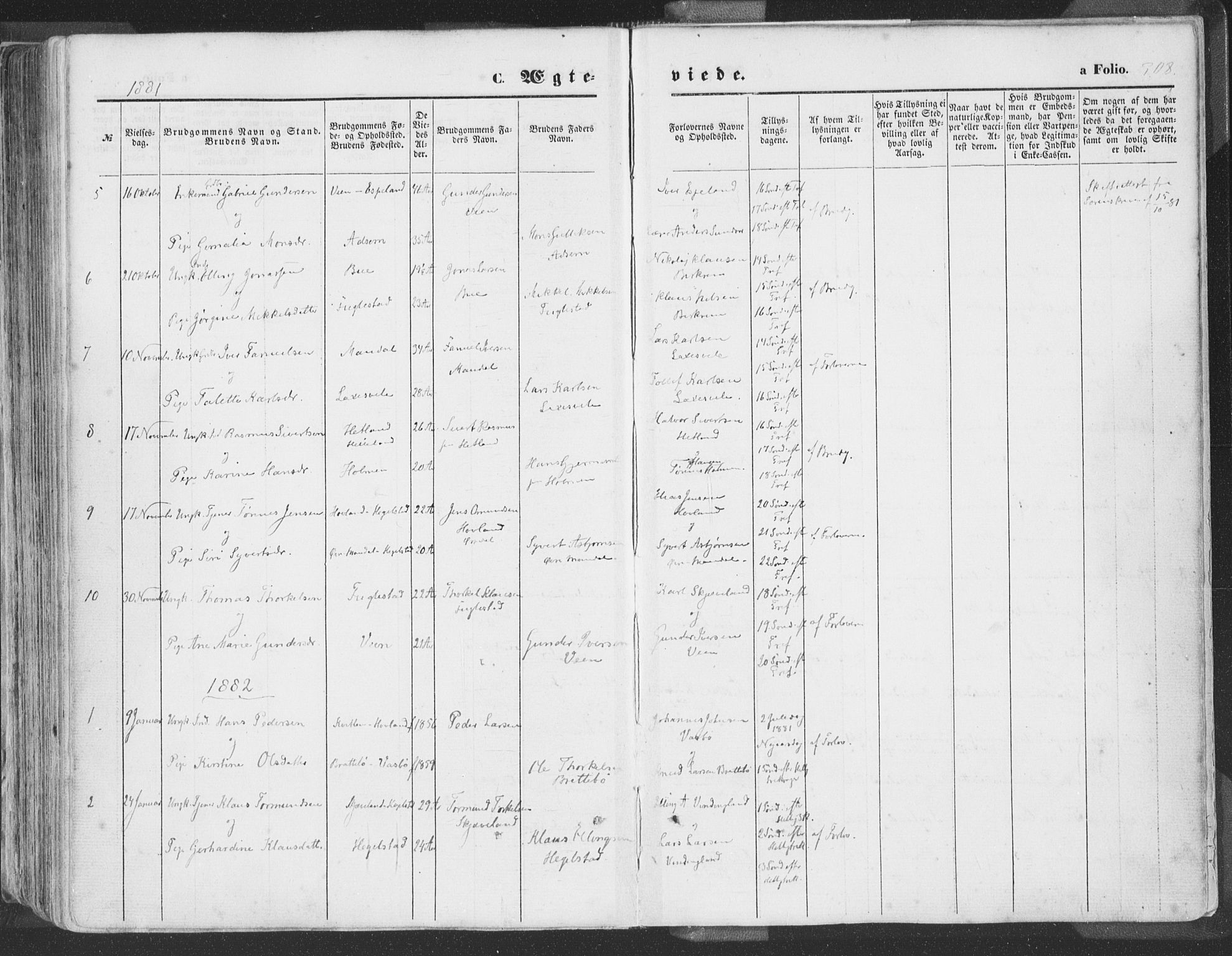 Helleland sokneprestkontor, SAST/A-101810: Ministerialbok nr. A 7.1, 1863-1886, s. 308