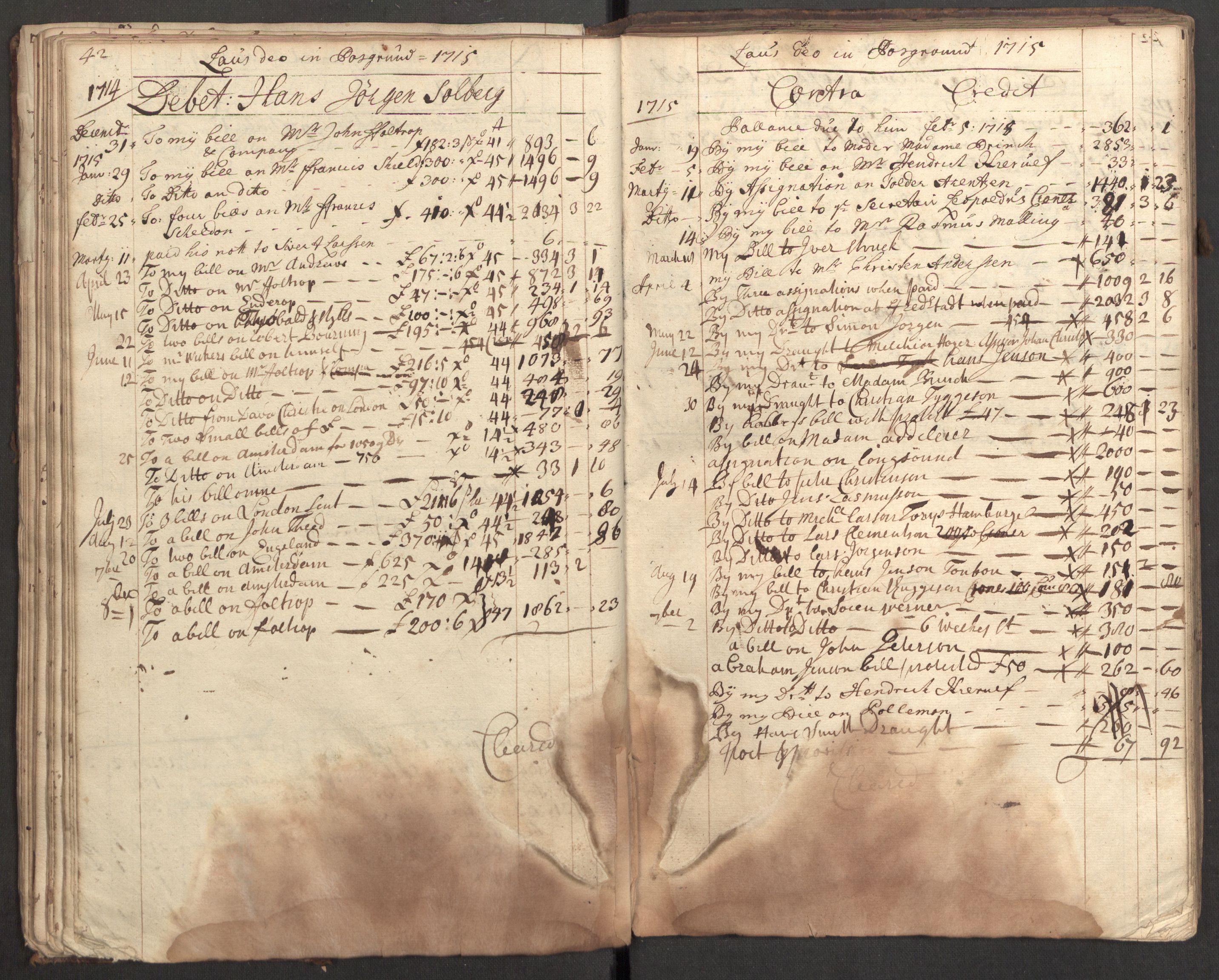 Bowman, James, RA/PA-0067/F/L0002/0001: Kontobok og skiftepapirer / James Bowmans kontobok, 1708-1728, s. 44