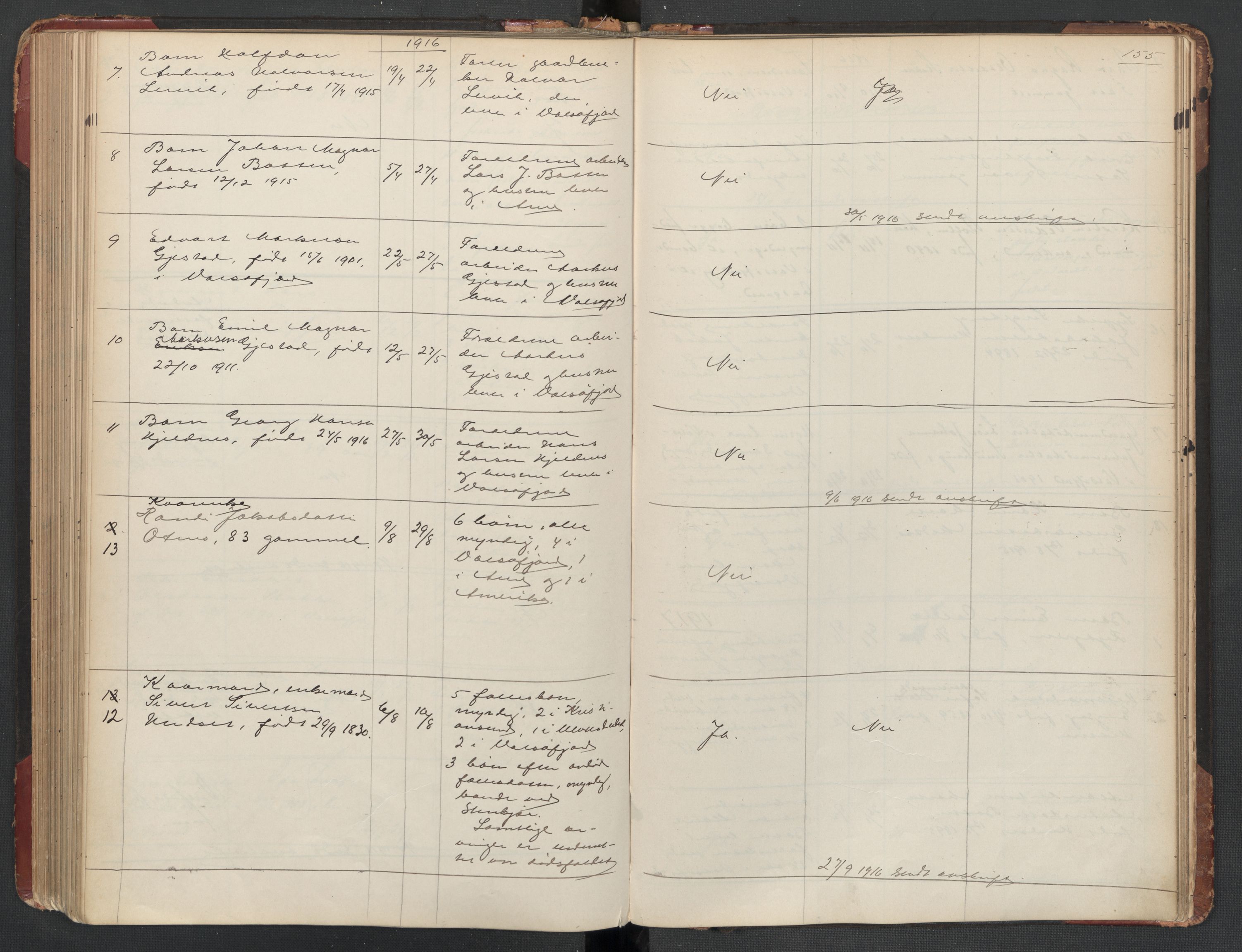 Aure lensmannskontor, AV/SAT-A-1088/1/02/L0003: 2.01.03 Dødsfallsprotokoll, 1906-1926, s. 155