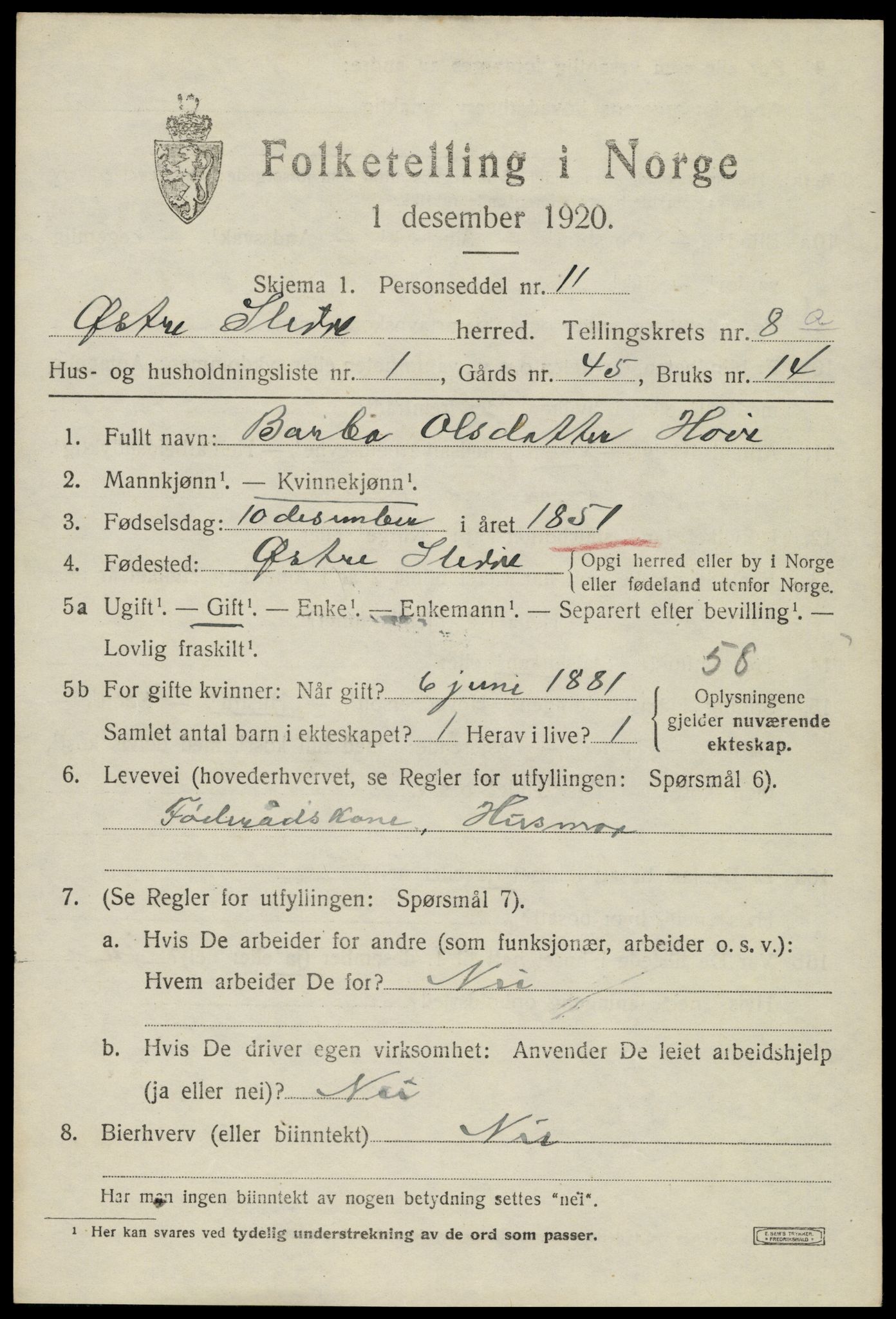 SAH, Folketelling 1920 for 0544 Øystre Slidre herred, 1920, s. 4781