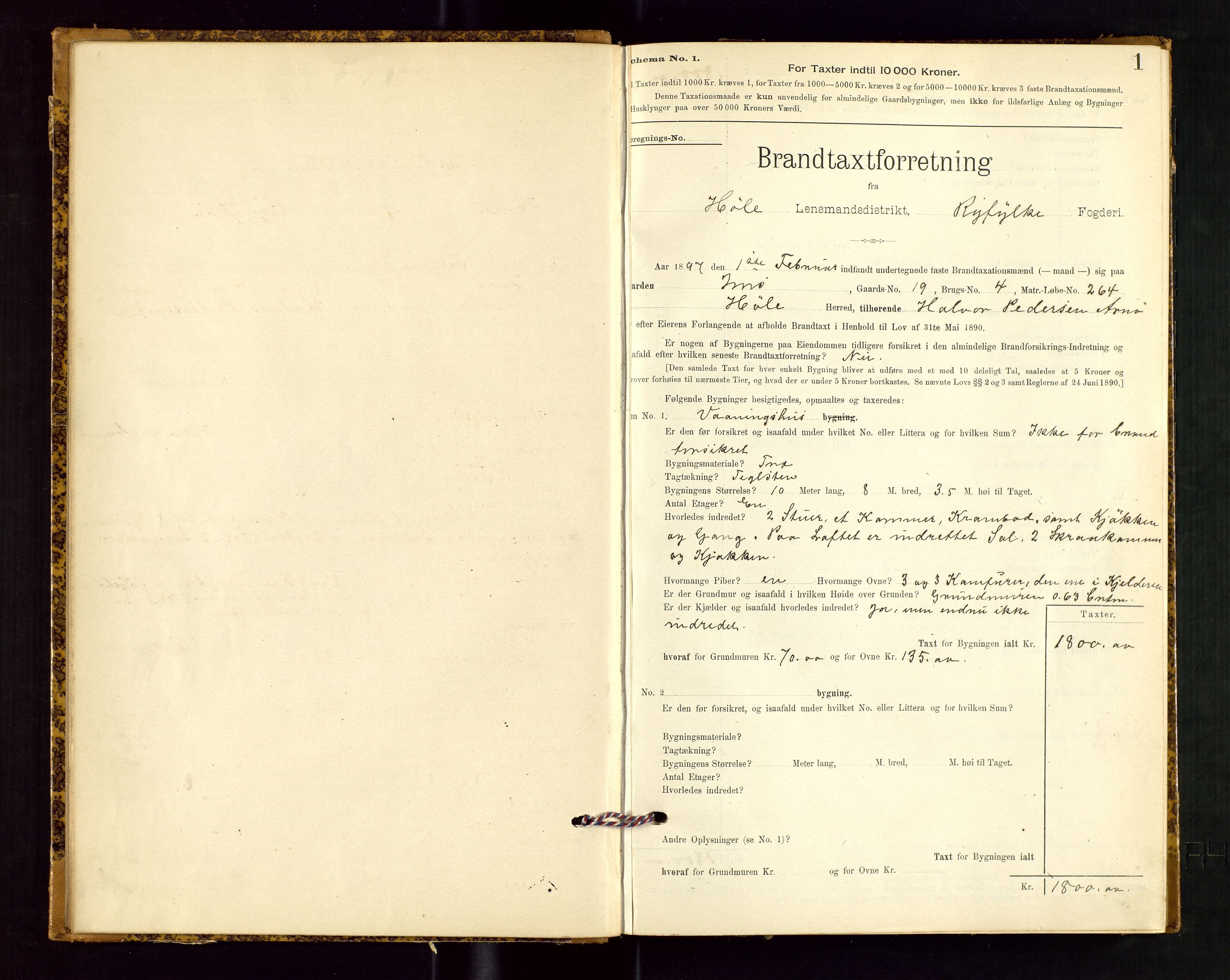 Høle og Forsand lensmannskontor, AV/SAST-A-100127/Gob/L0001: "Brandtaxtprotokol" - skjematakst, 1897-1940, s. 1