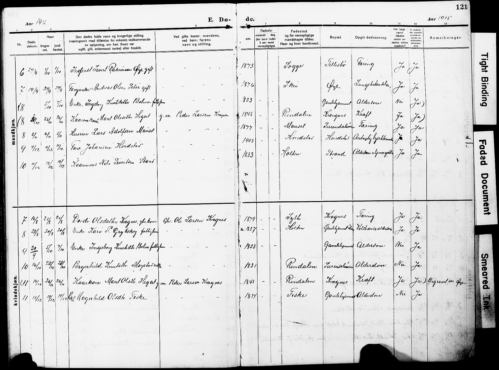 Ministerialprotokoller, klokkerbøker og fødselsregistre - Møre og Romsdal, SAT/A-1454/596/L1059: Klokkerbok nr. 596C02, 1908-1922, s. 121