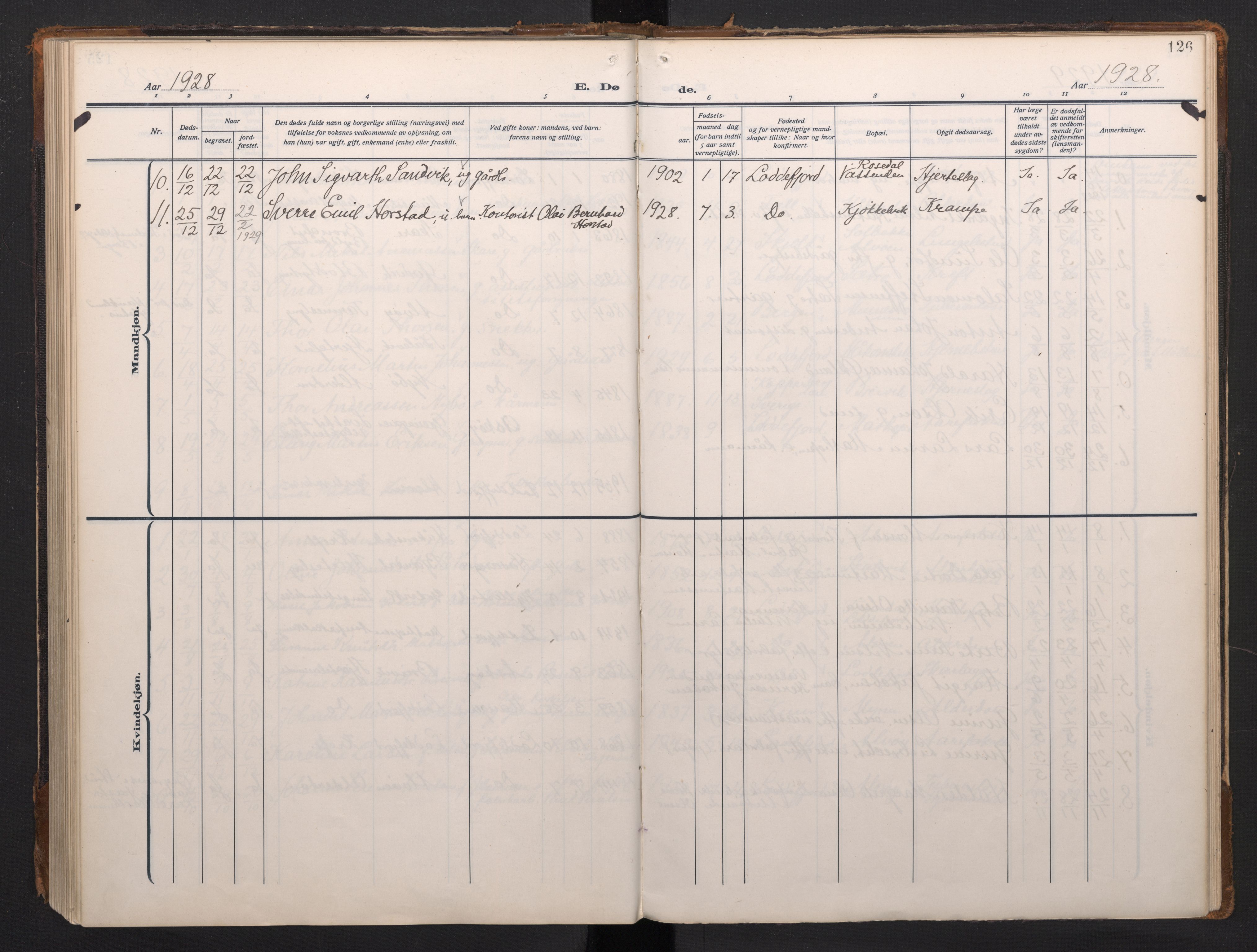 Laksevåg Sokneprestembete, AV/SAB-A-76501/H/Ha/Haa/Haah/L0001: Ministerialbok nr. H 1, 1915-1934, s. 126