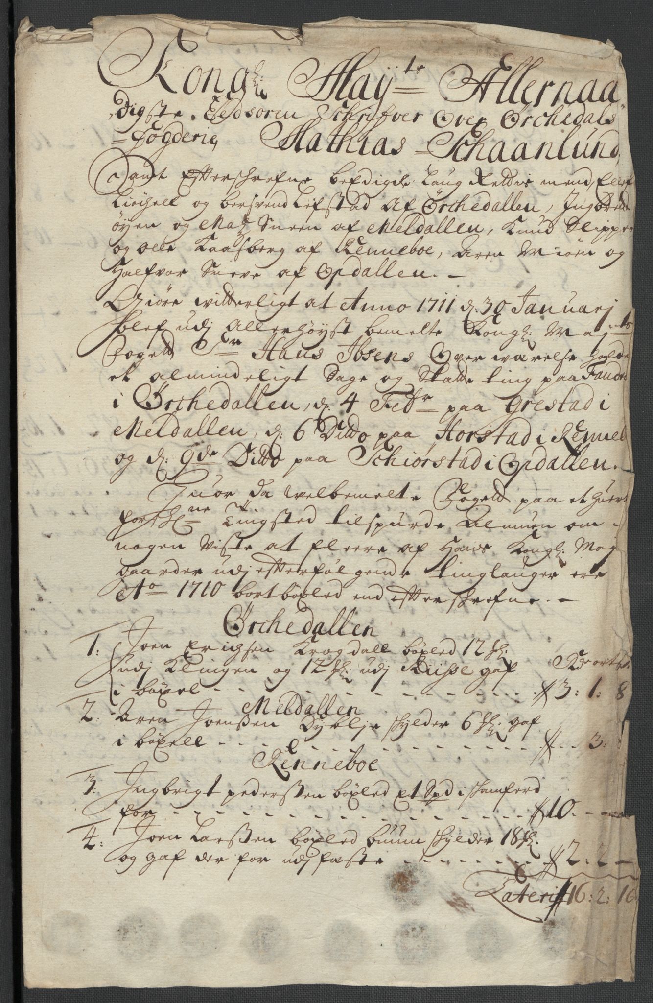 Rentekammeret inntil 1814, Reviderte regnskaper, Fogderegnskap, AV/RA-EA-4092/R60/L3960: Fogderegnskap Orkdal og Gauldal, 1710, s. 172