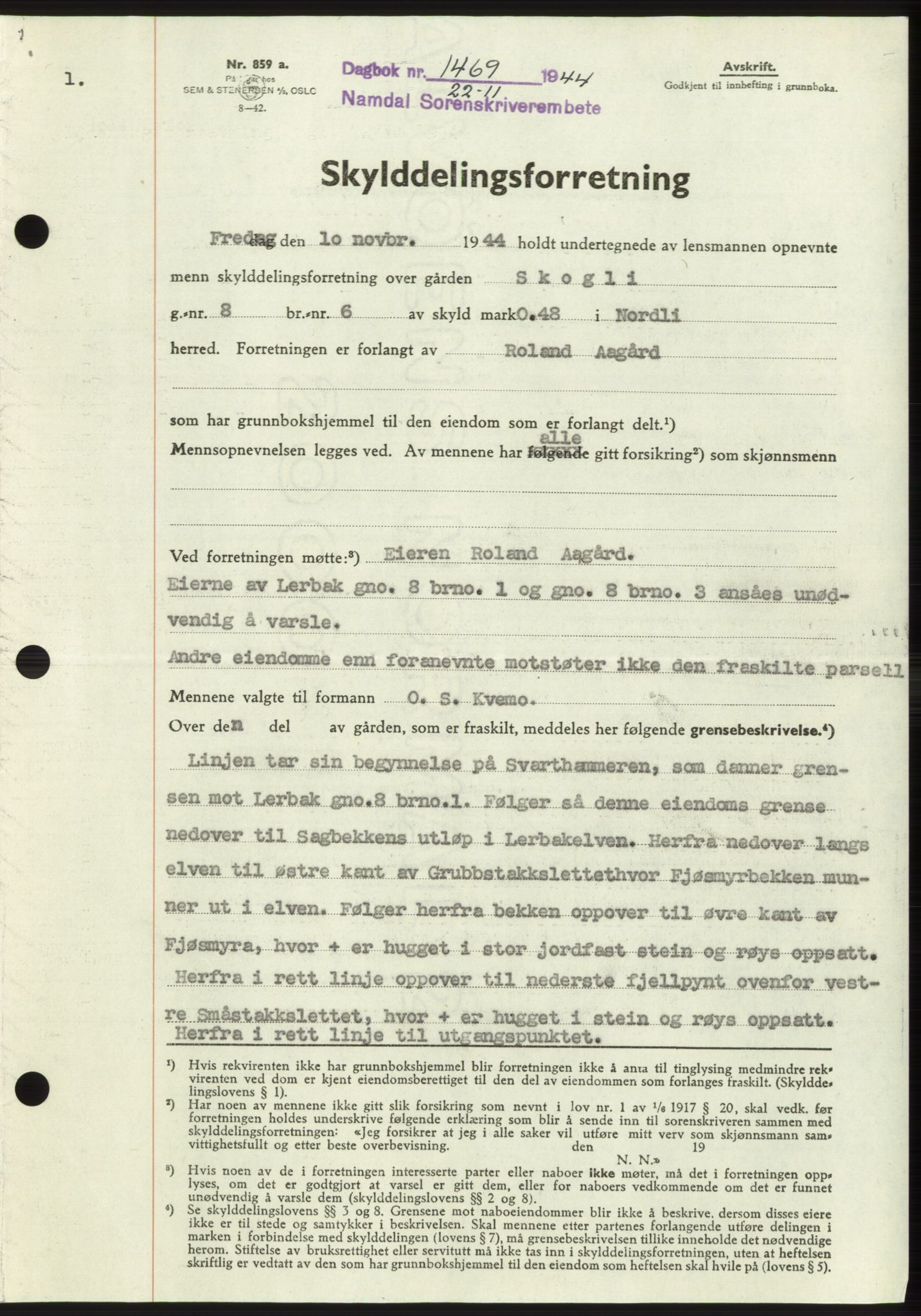 Namdal sorenskriveri, SAT/A-4133/1/2/2C: Pantebok nr. -, 1944-1945, Dagboknr: 1469/1944