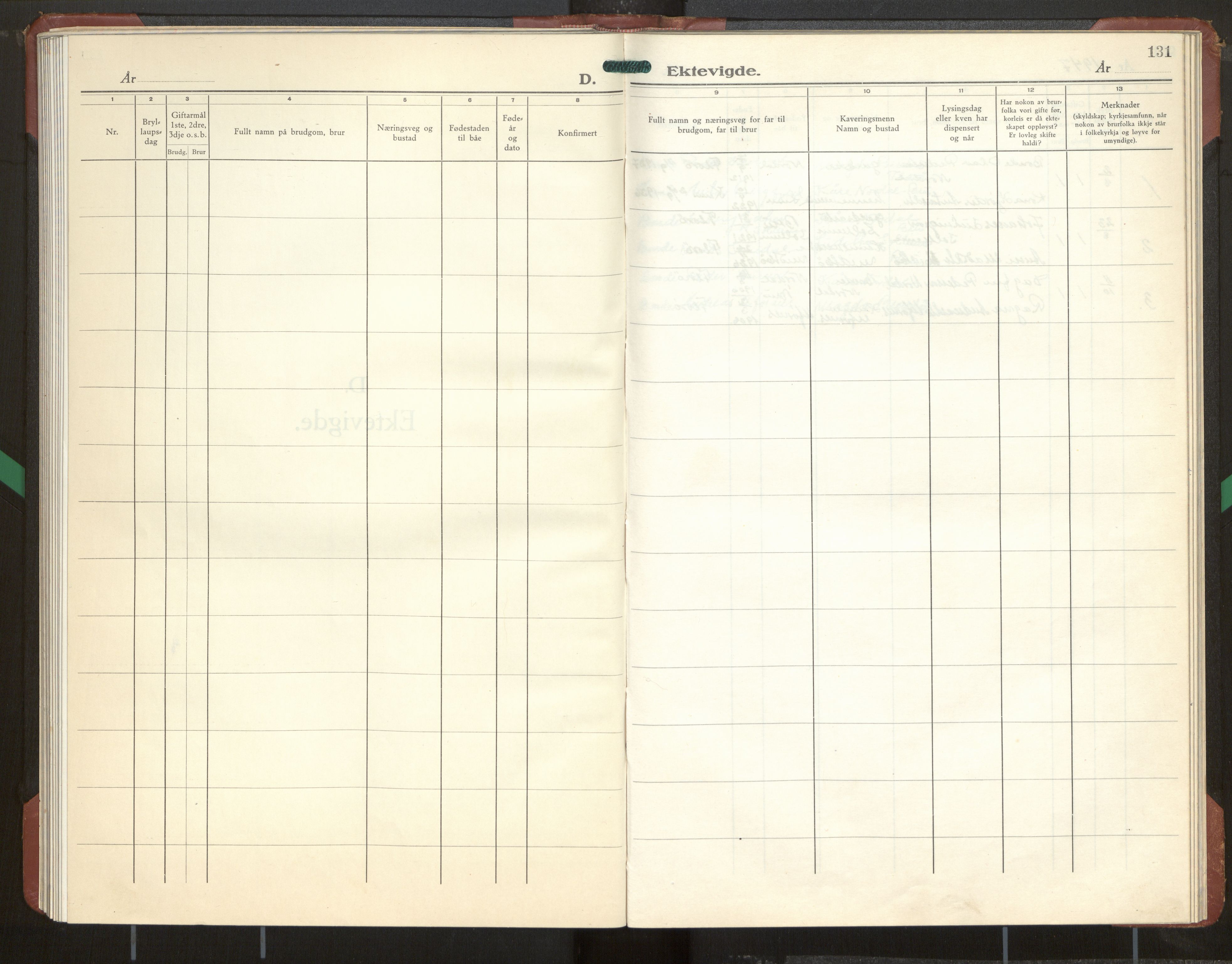 Kinn sokneprestembete, SAB/A-80801/H/Hab/Habd/L0002: Klokkerbok nr. D 2, 1945-1975, s. 131