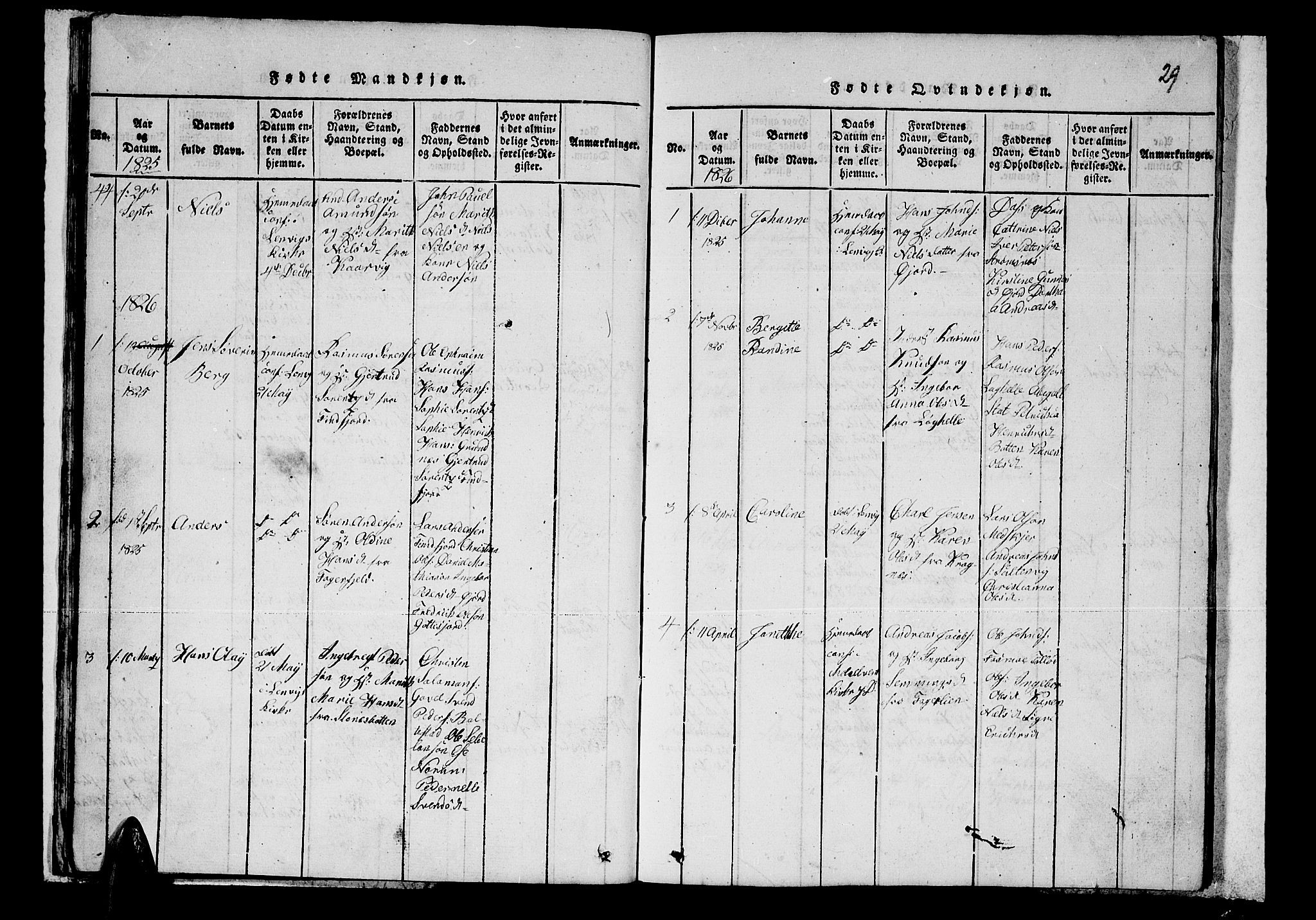 Lenvik sokneprestembete, AV/SATØ-S-1310/H/Ha/Hab/L0001klokker: Klokkerbok nr. 1, 1822-1837, s. 29