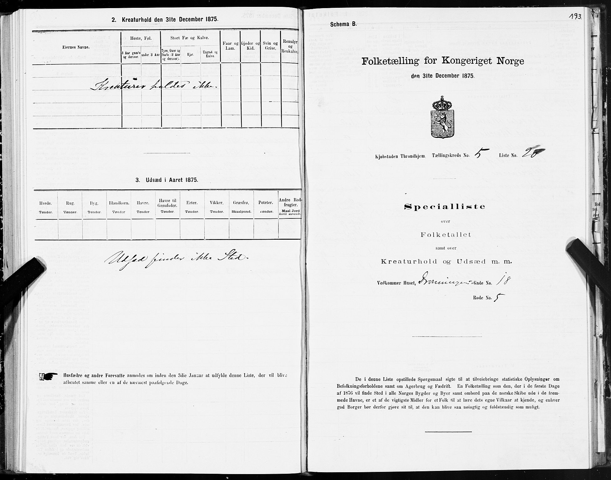 SAT, Folketelling 1875 for 1601 Trondheim kjøpstad, 1875, s. 3193