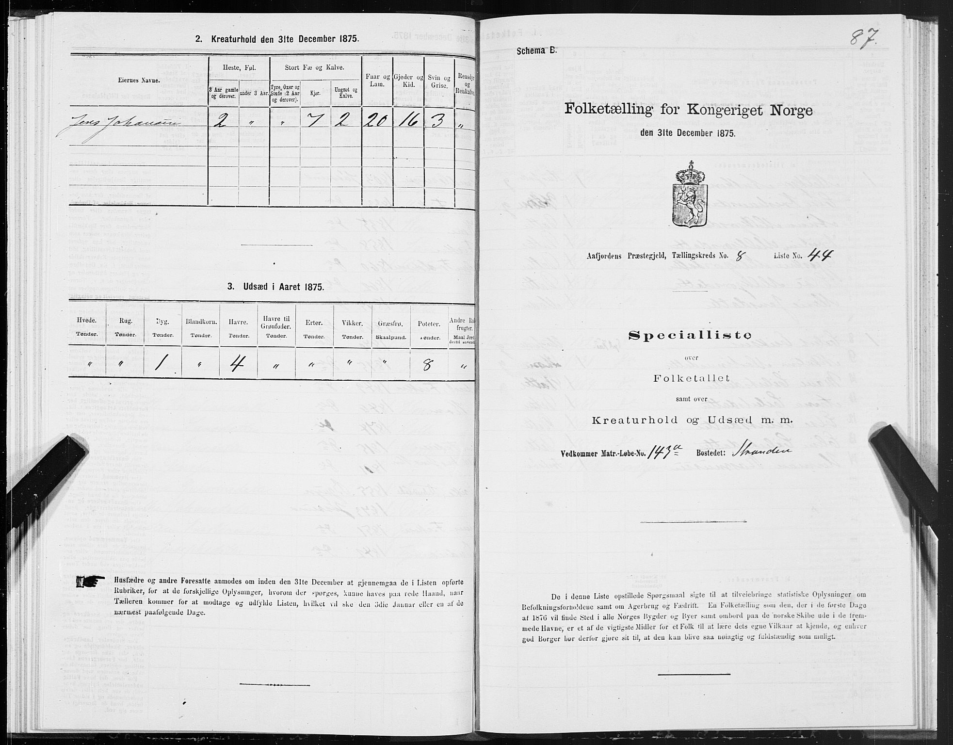 SAT, Folketelling 1875 for 1630P Aafjorden prestegjeld, 1875, s. 4087