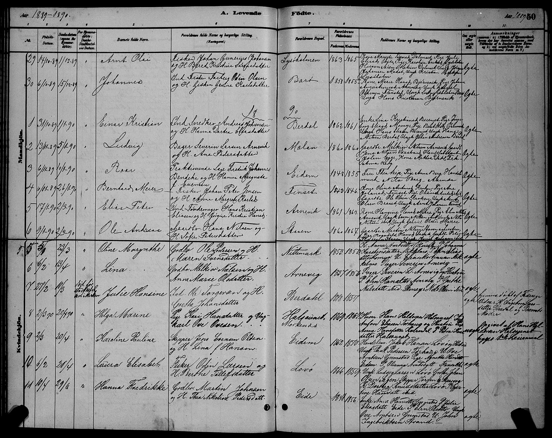 Ministerialprotokoller, klokkerbøker og fødselsregistre - Sør-Trøndelag, SAT/A-1456/655/L0687: Klokkerbok nr. 655C03, 1880-1898, s. 50