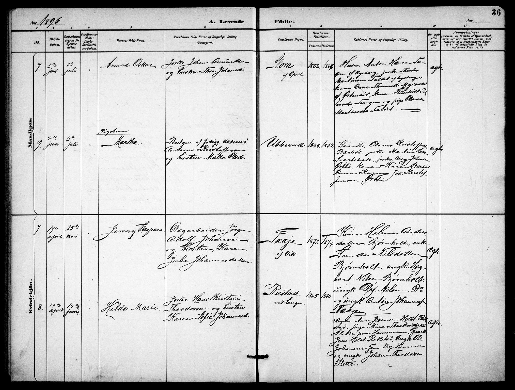 Enebakk prestekontor Kirkebøker, AV/SAO-A-10171c/G/Gb/L0002: Klokkerbok nr. II 2, 1891-1903, s. 36