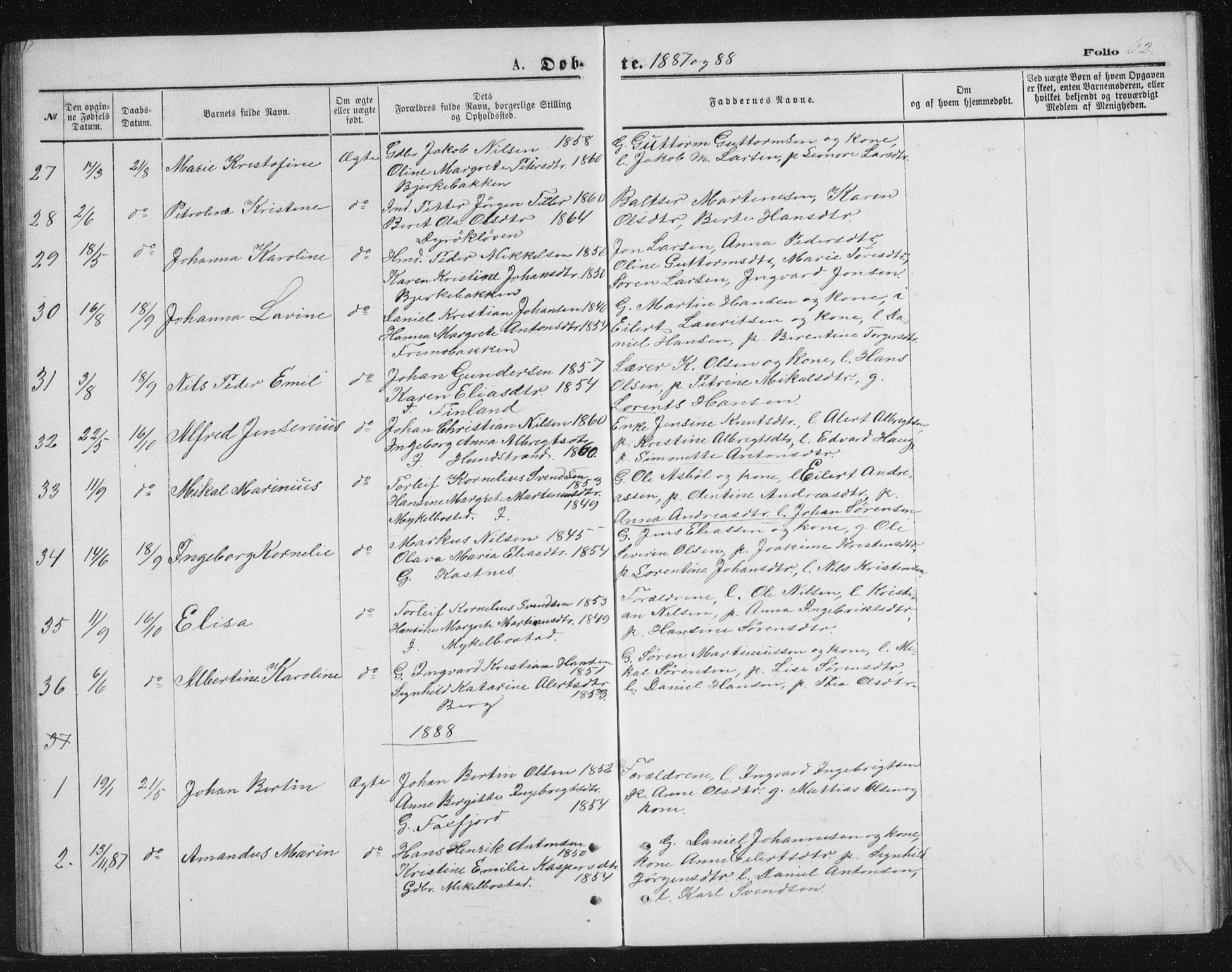 Tranøy sokneprestkontor, AV/SATØ-S-1313/I/Ia/Iab/L0013klokker: Klokkerbok nr. 13, 1874-1896, s. 62