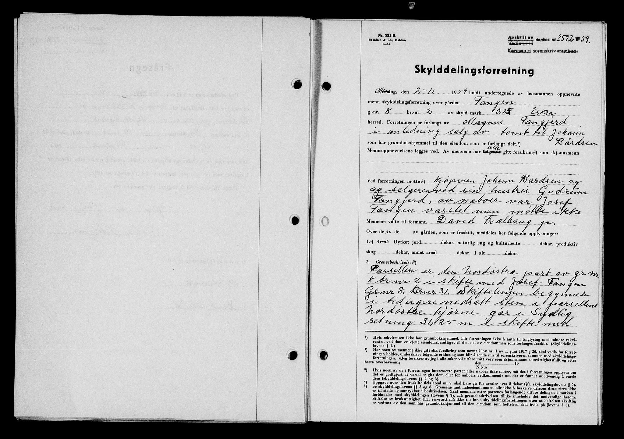 Karmsund sorenskriveri, SAST/A-100311/01/II/IIB/L0132: Pantebok nr. 112A, 1959-1959, Dagboknr: 2592/1959