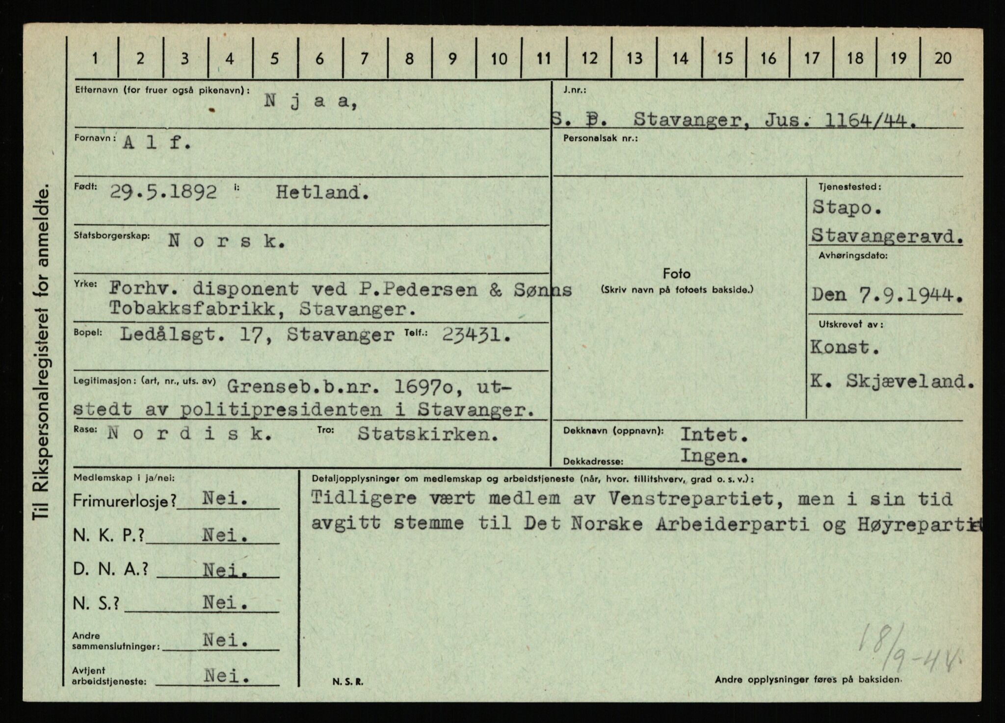 Statspolitiet - Hovedkontoret / Osloavdelingen, AV/RA-S-1329/C/Ca/L0011: Molberg - Nøstvold, 1943-1945, s. 3445