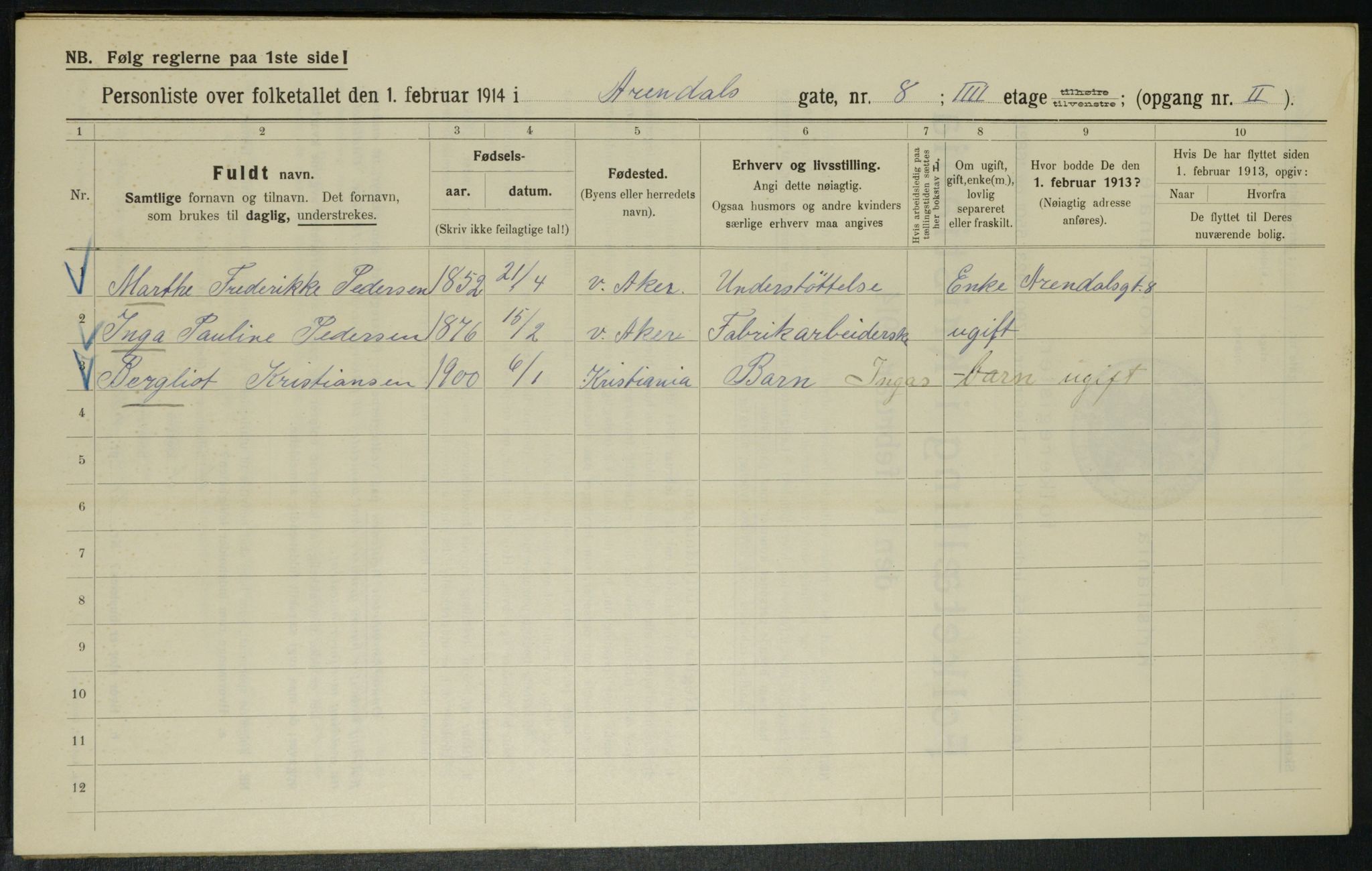 OBA, Kommunal folketelling 1.2.1914 for Kristiania, 1914, s. 2041