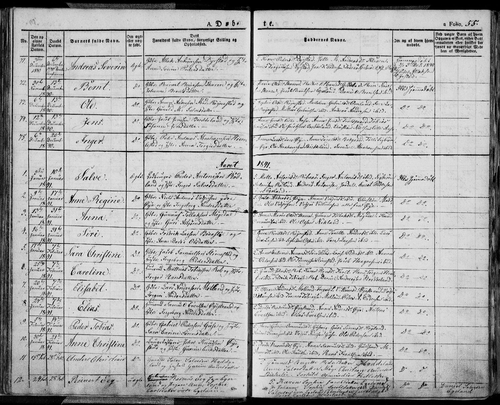 Kvinesdal sokneprestkontor, AV/SAK-1111-0026/F/Fa/Fab/L0004: Ministerialbok nr. A 4, 1829-1843, s. 55