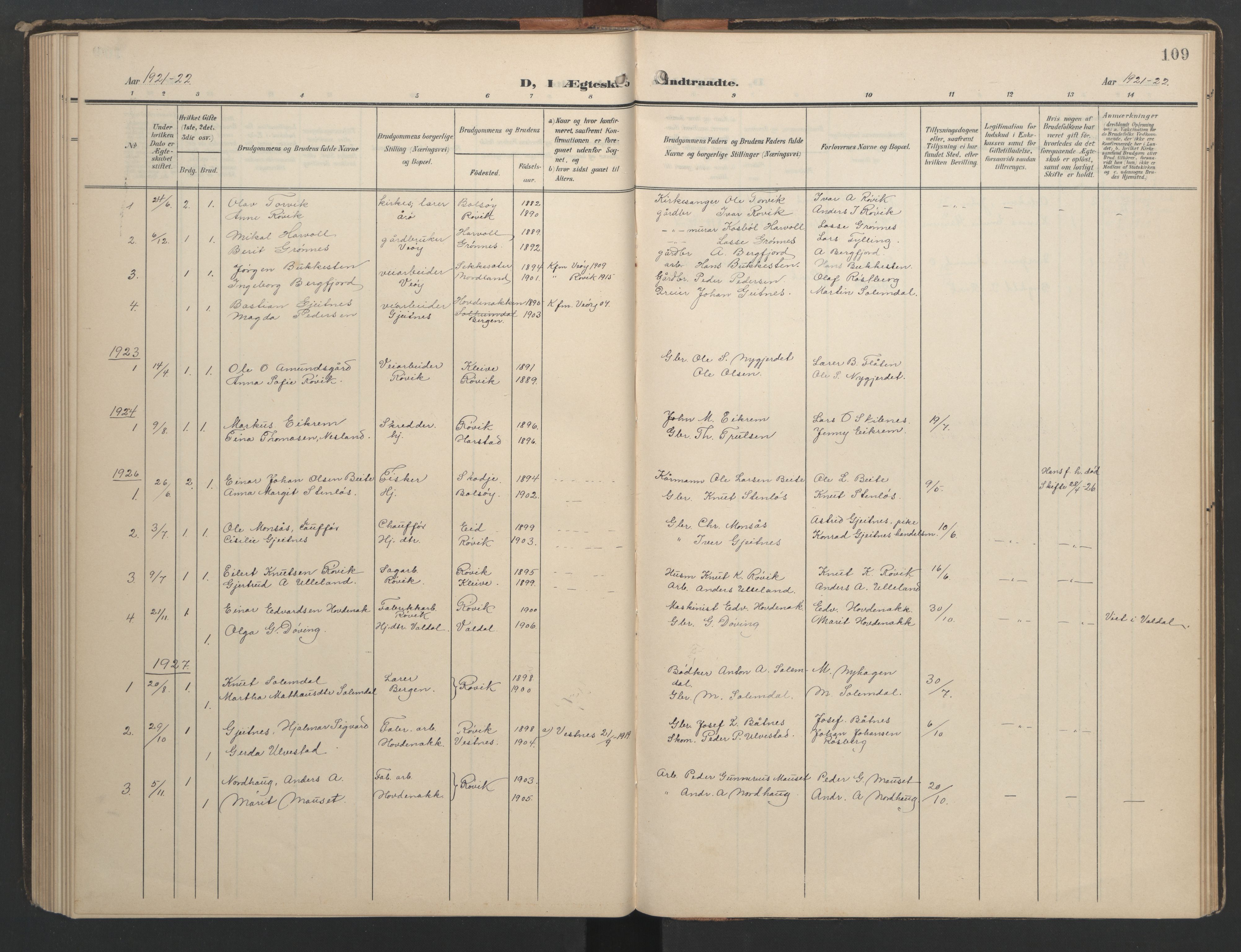 Ministerialprotokoller, klokkerbøker og fødselsregistre - Møre og Romsdal, SAT/A-1454/556/L0677: Klokkerbok nr. 556C01, 1907-1953, s. 109