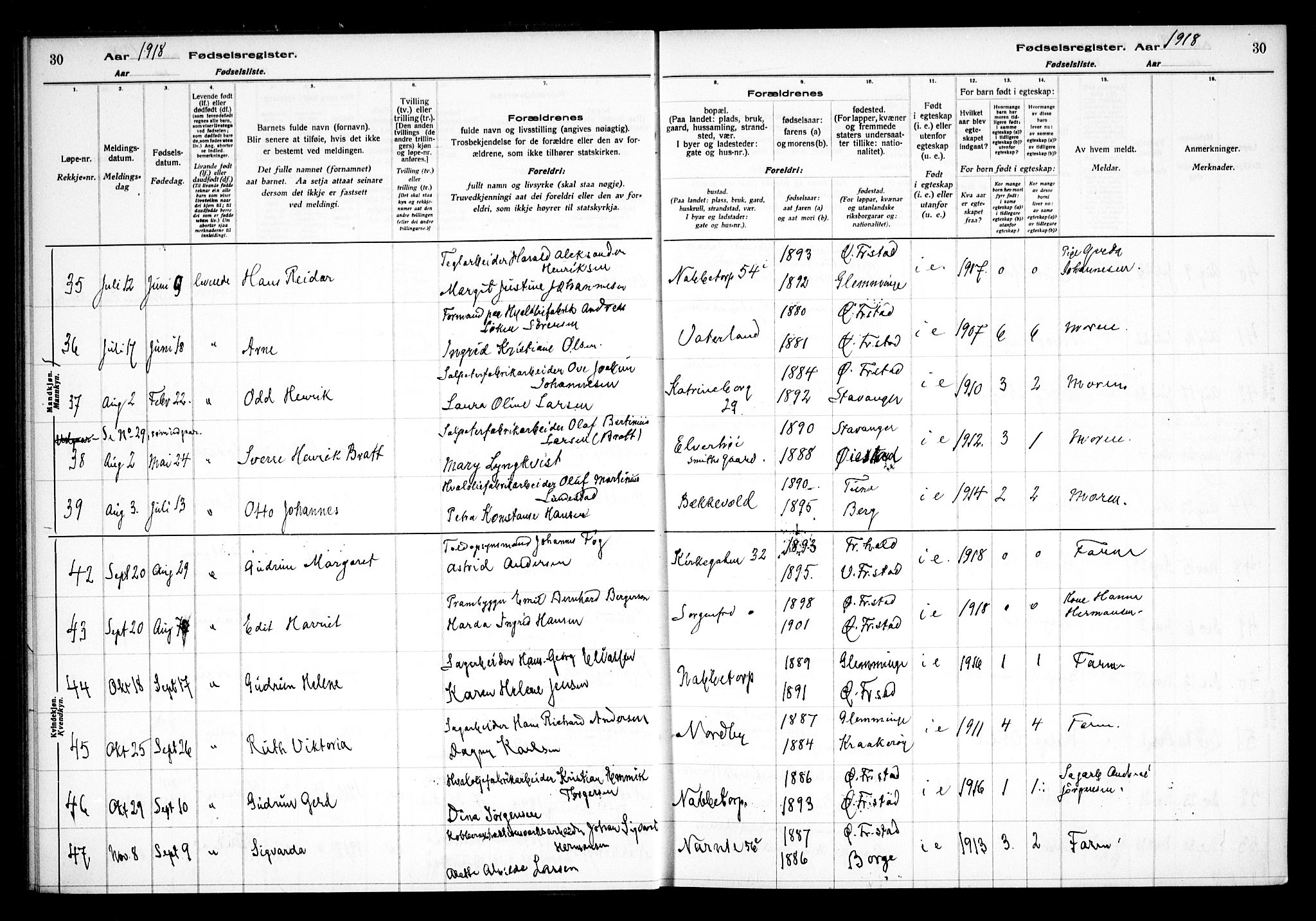 Østre Fredrikstad prestekontor Kirkebøker, AV/SAO-A-10907/J/Ja/L0001: Fødselsregister nr. 1, 1916-1936, s. 30