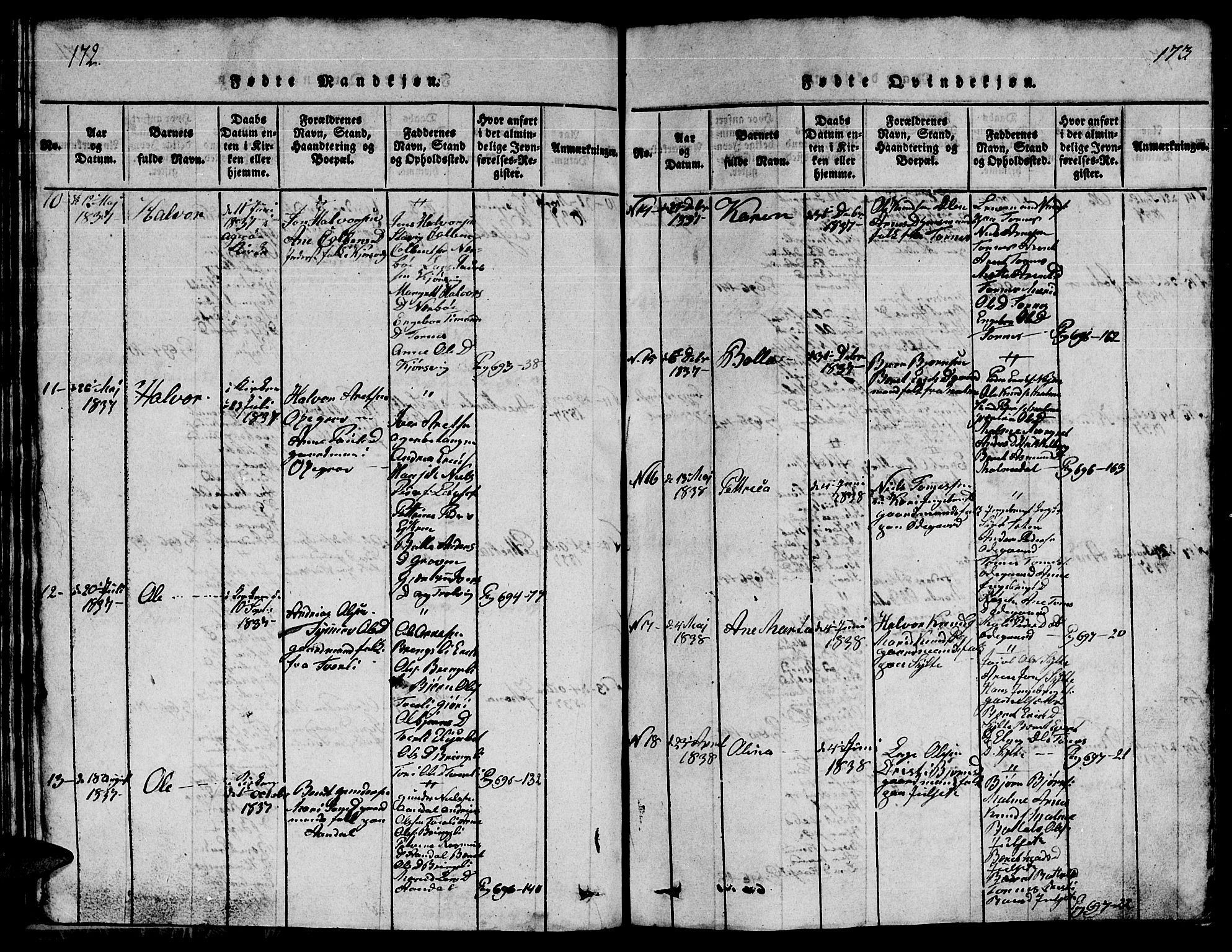 Ministerialprotokoller, klokkerbøker og fødselsregistre - Møre og Romsdal, AV/SAT-A-1454/565/L0752: Klokkerbok nr. 565C01, 1817-1844, s. 172-173